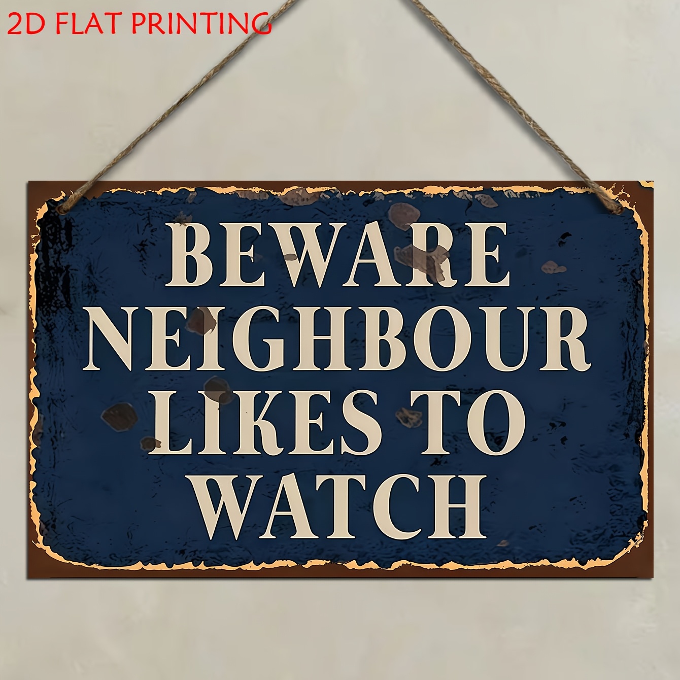 TEMU 2d Flat, 1pc Wooden Decorative Plaque, Vintage-style "beware Of Neighbors" Wall Sign, Suitable For Indoor, Garden, Outdoor, And Bathroom