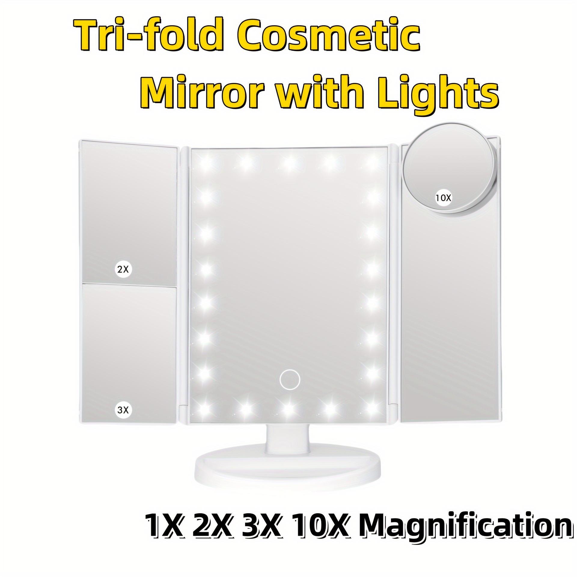 

Led Makeup Mirror With Lights With 10x Magnifier, Lighted Vanity Mirror, Bathroom Adjustable Mirror, 1x/2x/3x/10x Magnification, Touch Screen, 2 Power , For Makeup, Bedroom And Bathroom