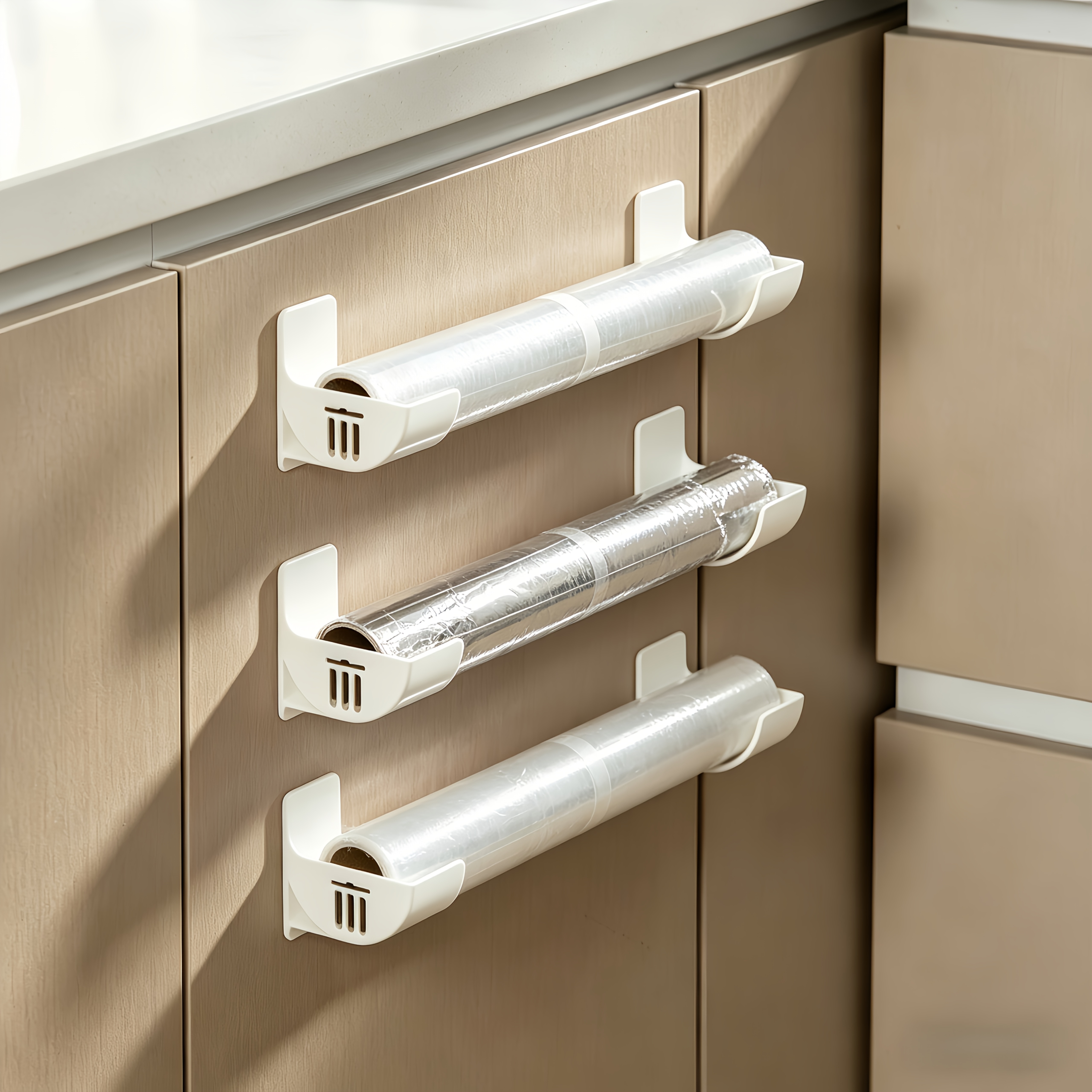 TEMU 3 Pairs Of Wall-mounted Storage Racks For Cabinet And Kitchen Organization, Space-, Suitable For Plastic Wrap, Garbage Bags, And Rolled Items