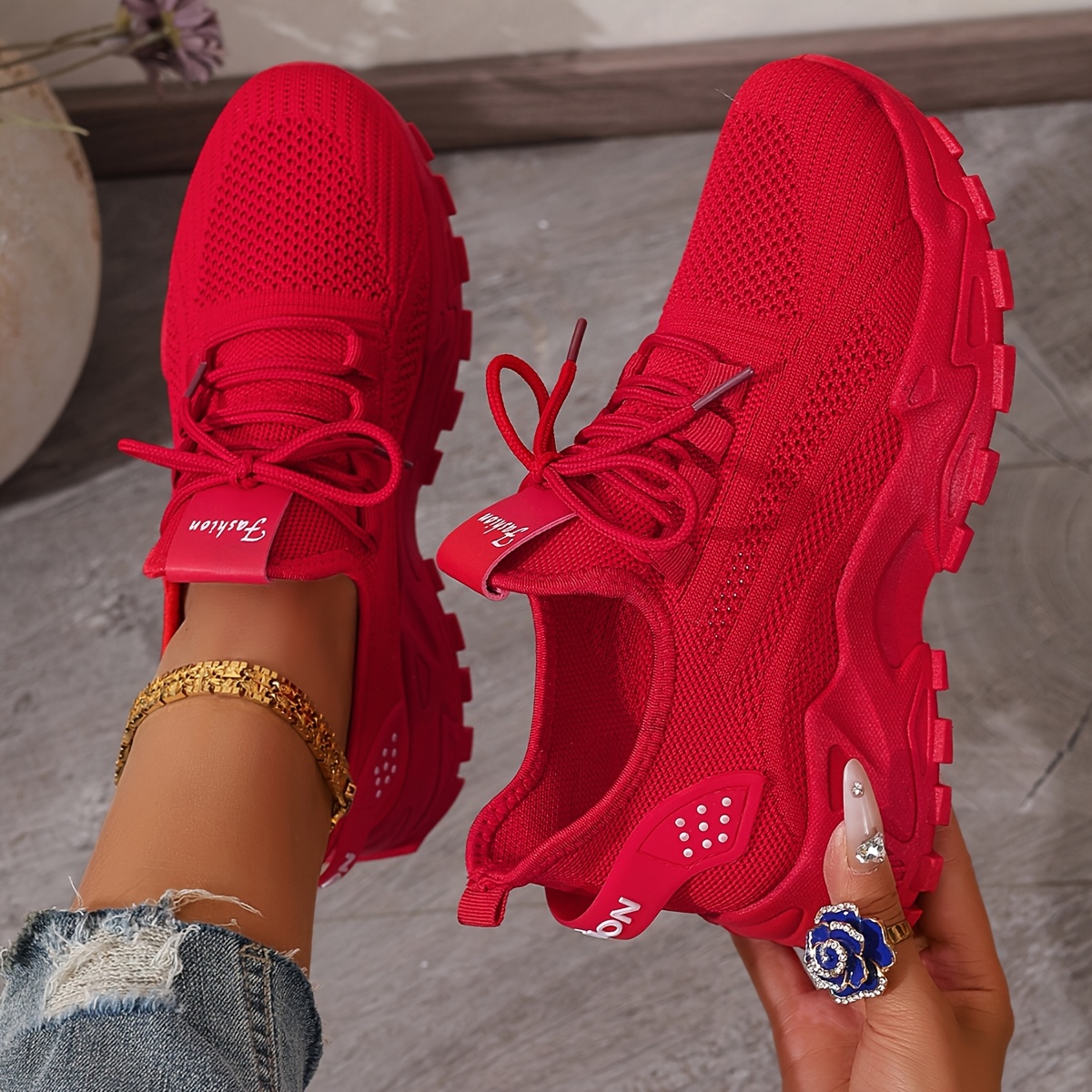 Image of Sigujk Affordable Women's Shoes, Stylish Casual Running Sneakers For Summer - Lightweight Breathable Solid Color Minimalist Oversized Sporty Style
