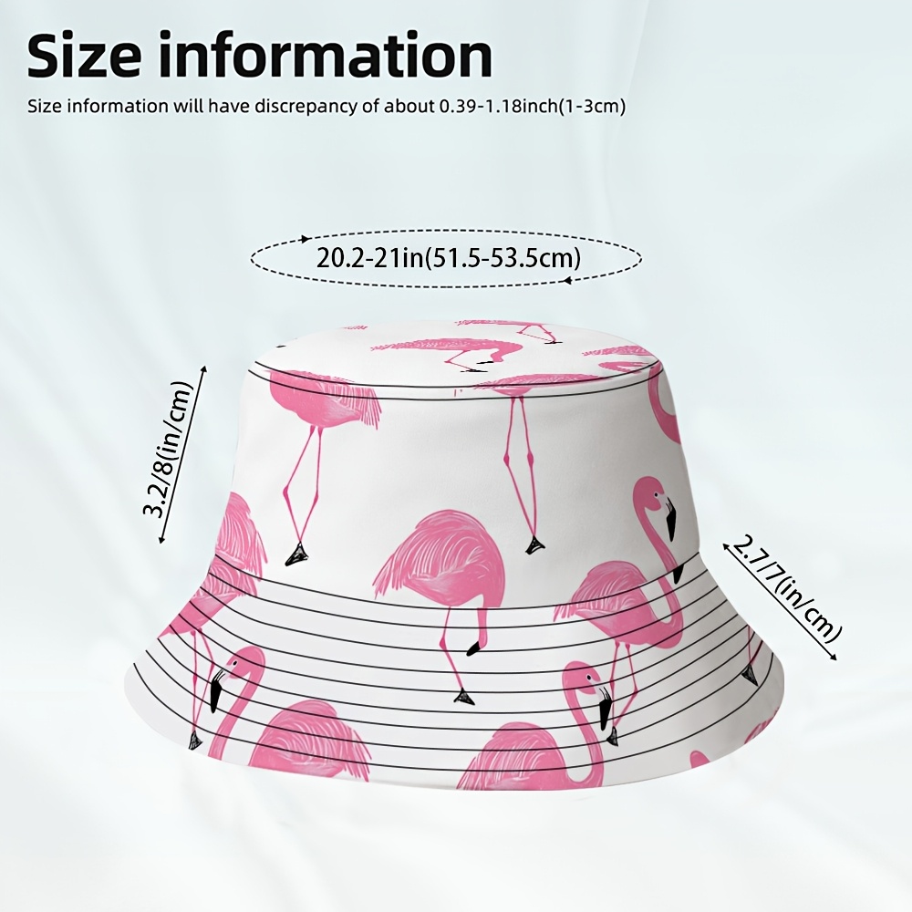 TEMU 2d Flat, 2d Flat -1pc Pink Flamingo Standing Printed Fisherman Hats, For Beach Leisure, Festival Gatherings, Urban , Garden Picnics, Vacation ,