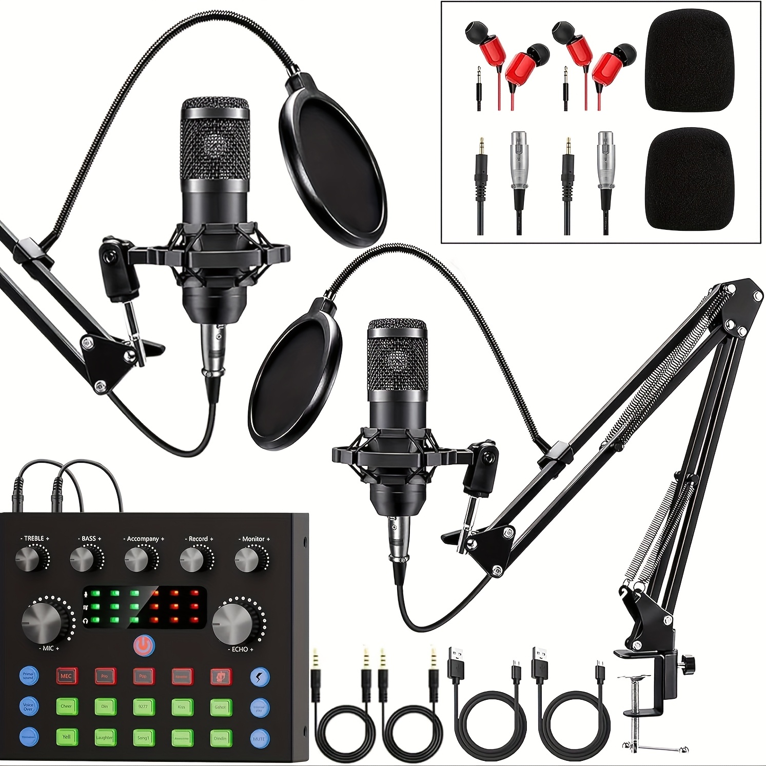 podcast equipment bundle for 2 audio interface with voice changer condenser microphones for gamer all in one audio mixer   live streaming singing