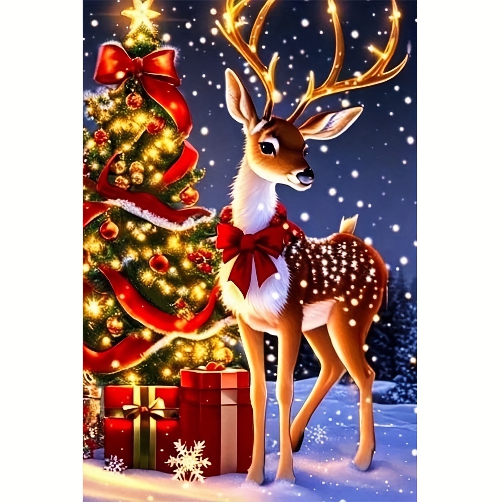 

Christmas Reindeer Diamond Painting Kit - 1pc 40x50cm Diy 5d Full Drill Round Diamond Art Embroidery Cross Stitch Animal Themed Craft Canvas For Wall Decor, Acrylic (pmma)