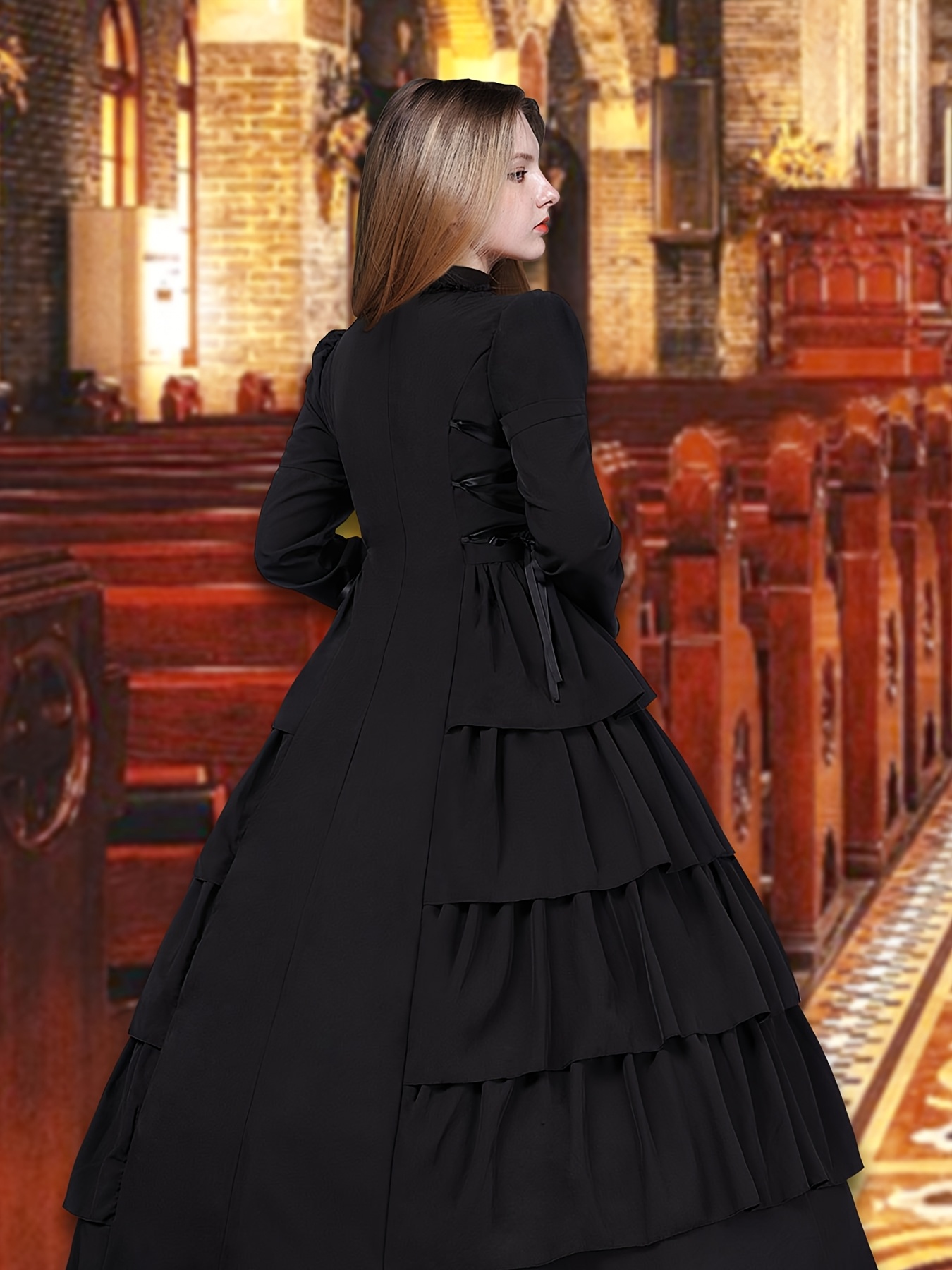 robe dame médiévale victorienne tenue vintage noire adaptée Temu