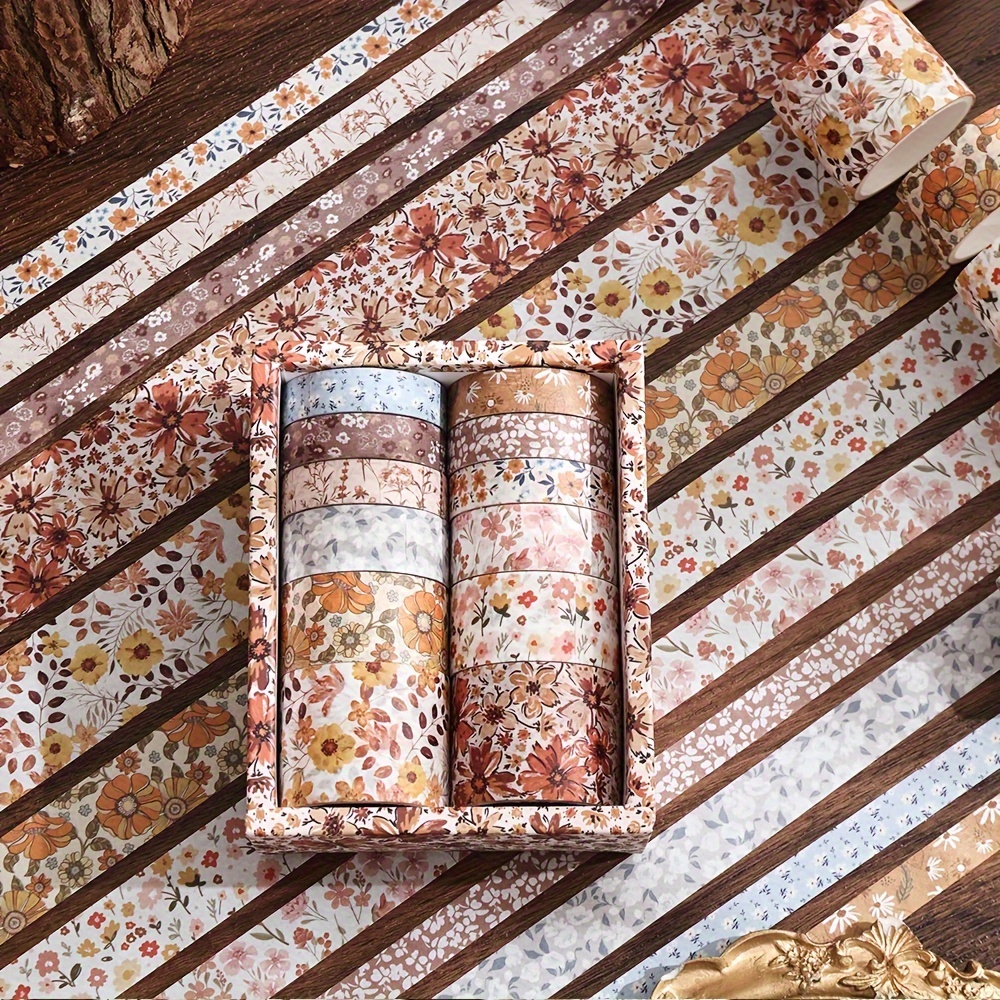 

Vintage Floral Washi Tape Set, 12 Rolls - 2.2 Yards Each, Decorative Masking Tape For Scrapbooking, Bullet Journals, Diy Crafts, Gift Wrapping & Photo Albums