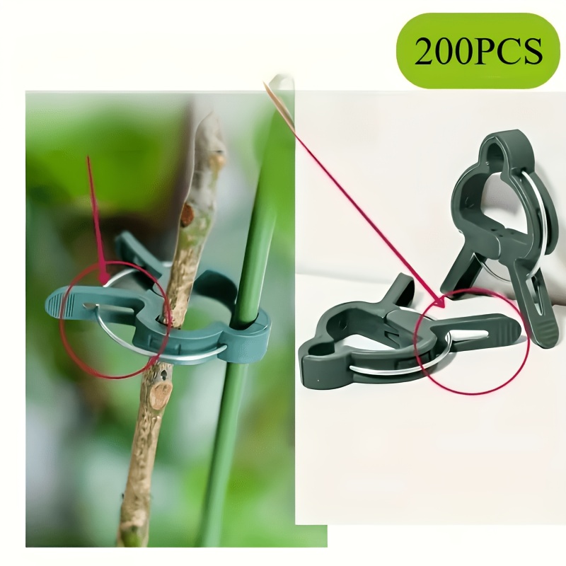 TEMU 200pcs Heavy-duty Reusable Plant Clips - Green Flexible Supports For Tomatoes, , Vines, And Flowers | Easy To Store, Gentle Grip Design Ensures