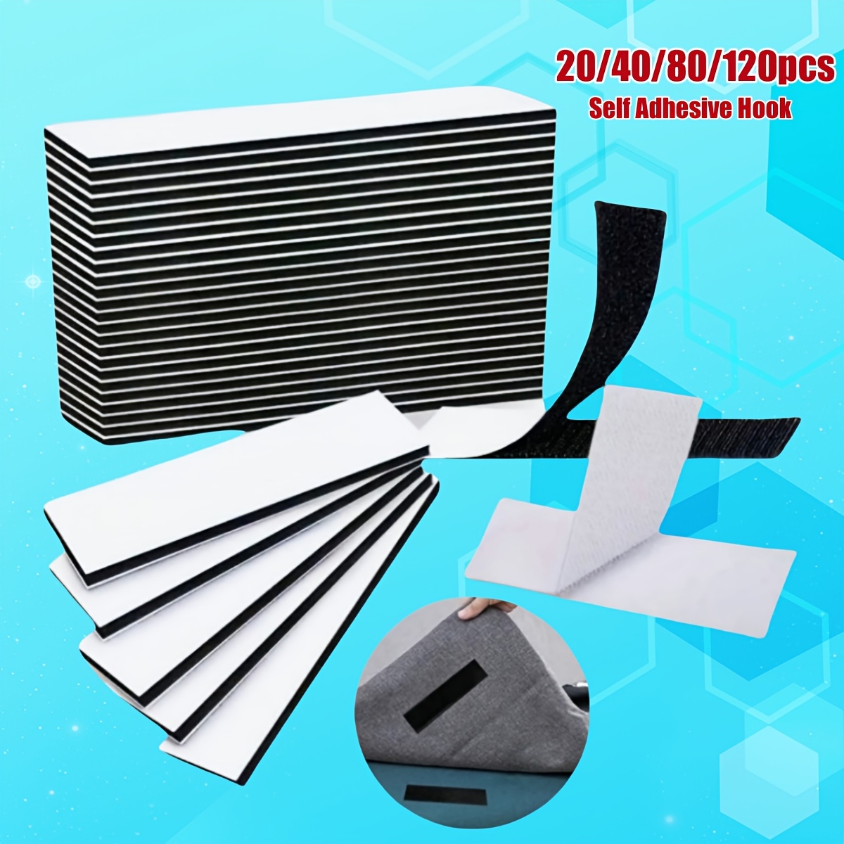 

20/40/80/120pcs Tape Nylon Sticker Adhesive With Glue, Back Adhesive Fastening Mounting Tape For Office (1set=2pcs)