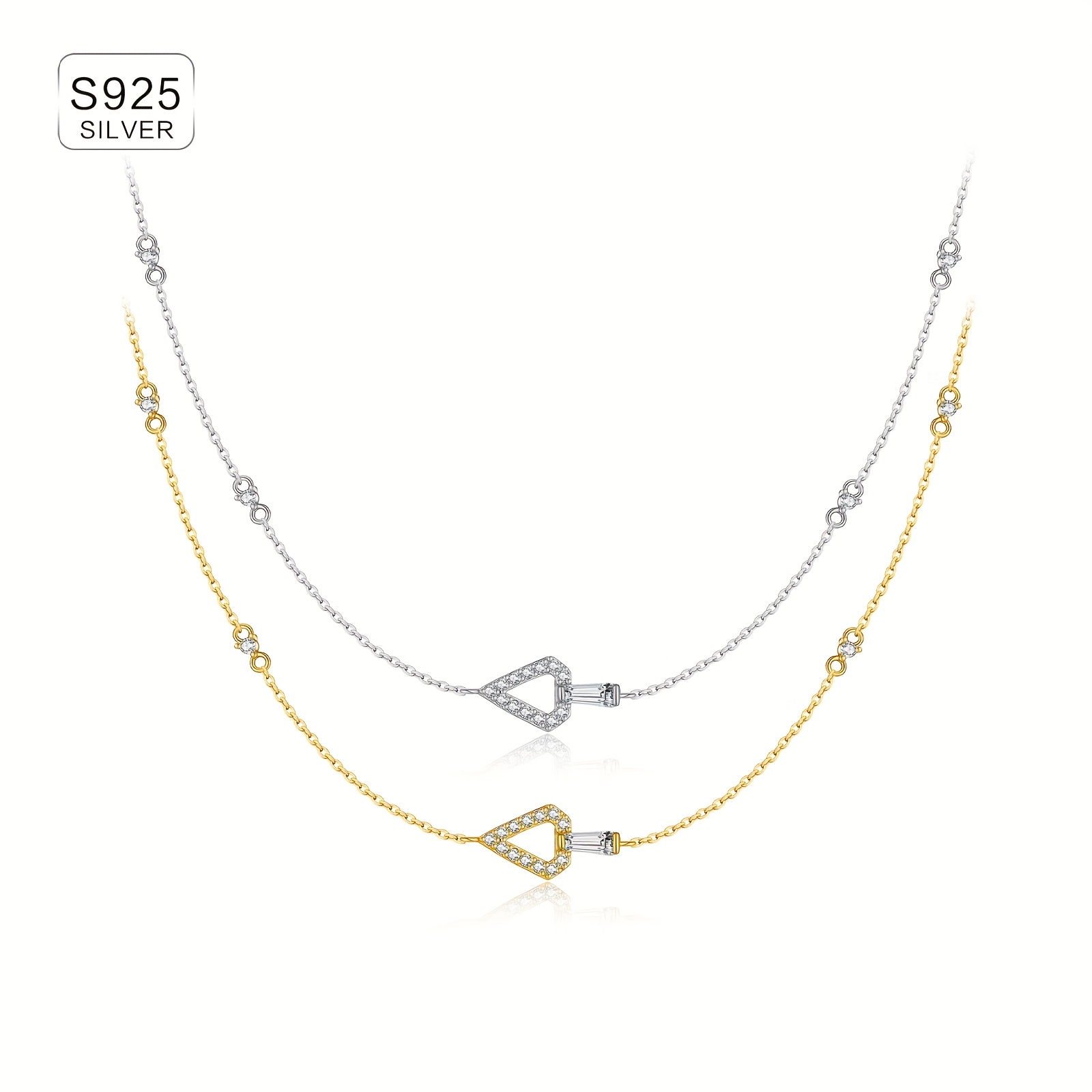 925 Silver Necklace Golden Plated Triangle Pendant