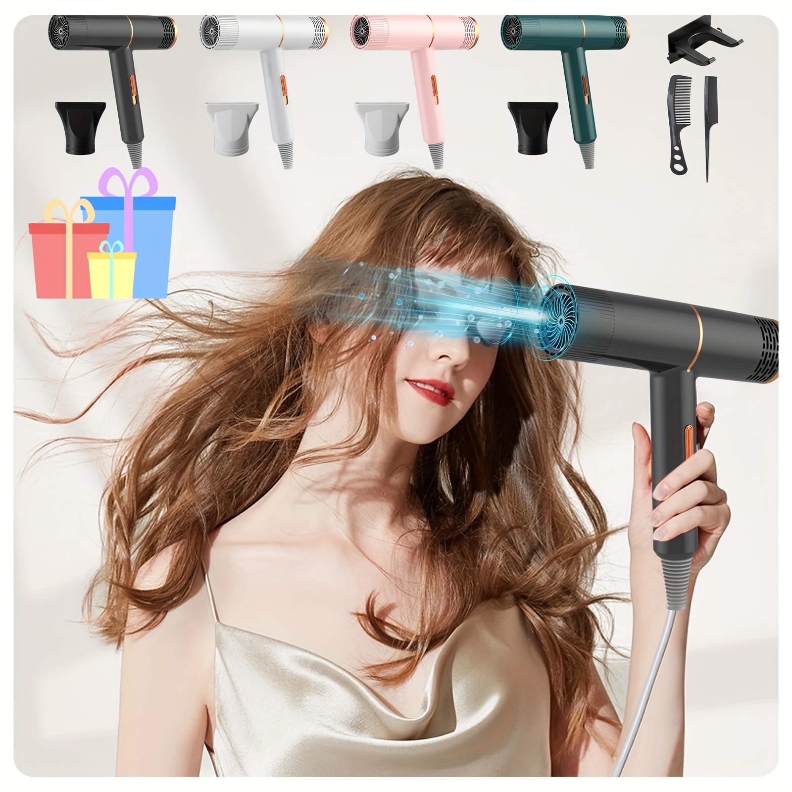 

High- Hair Dryer For Home - Dryers Comb Hairdryer With 3 Mode, Long- Styling, Gift For Women Men