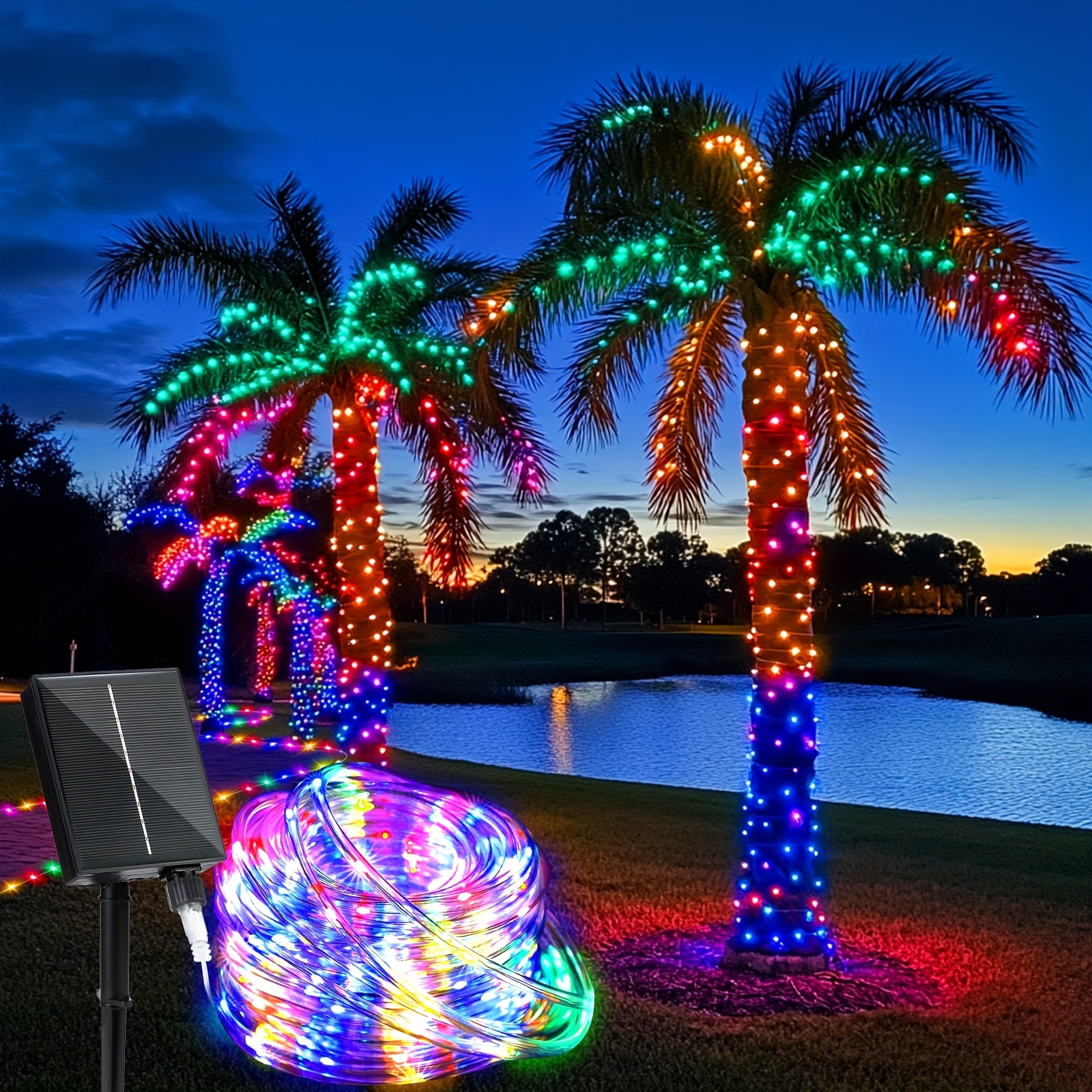 2025   model with 300 led color tube lights solar panel storage   with type c interface 8       at will and durable dimmable suitable for garden   parties weddings holiday decoration light strings