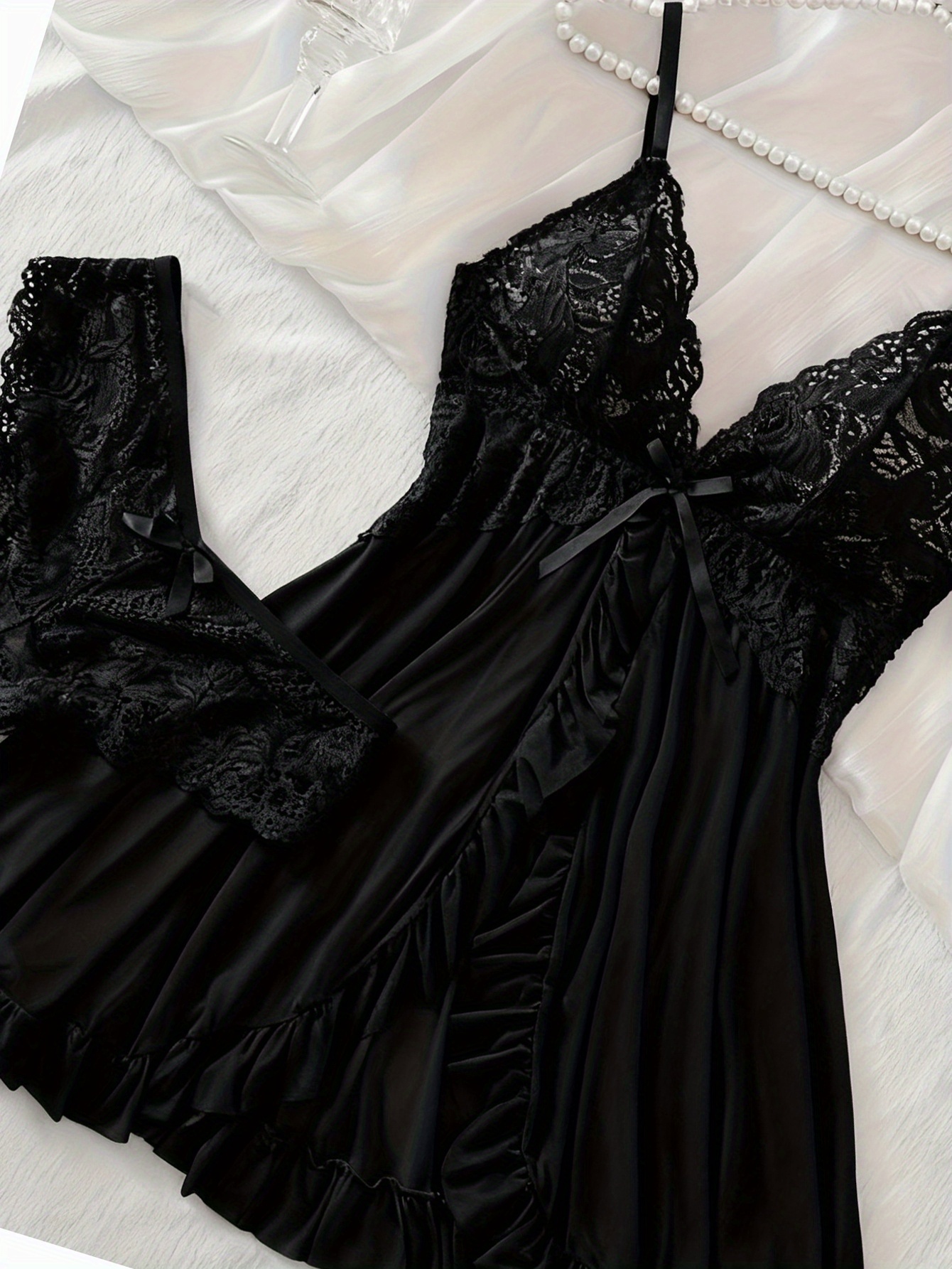 robe cami   col   femme, chemise de nuit en dentelle, robe dintérieur française Détails du produit 11