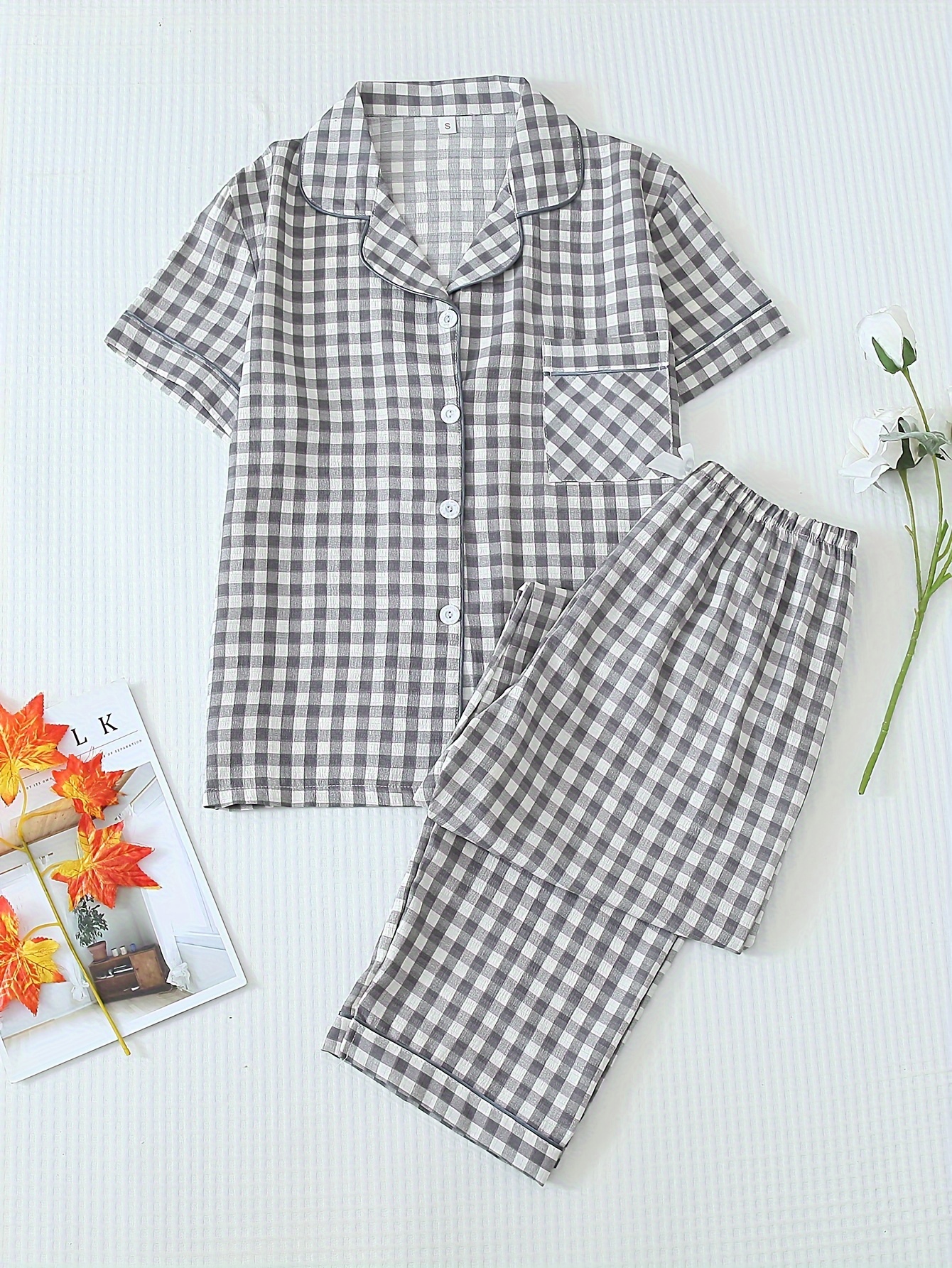 womens pajama set short sleeve buttons - Temu New Zealand