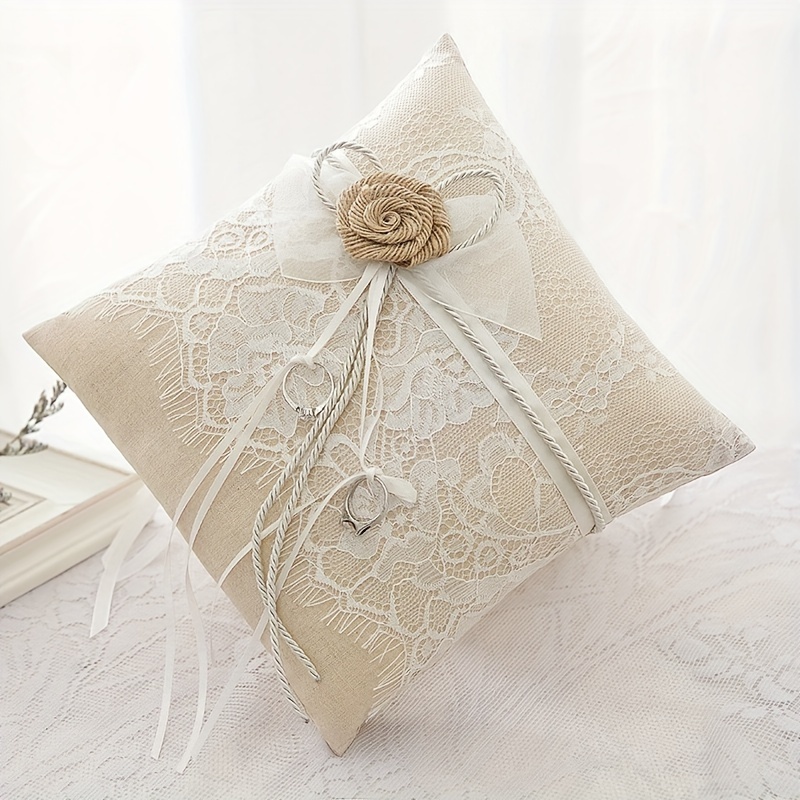 

1pc Vintage Burlap Lace Wedding Ring Pillow Decoration For Wedding Ceremony Bridal Wedding Ring Holder European Wedding Ceremony Decoration Wedding Supplies ( The Ring Is Not Included)