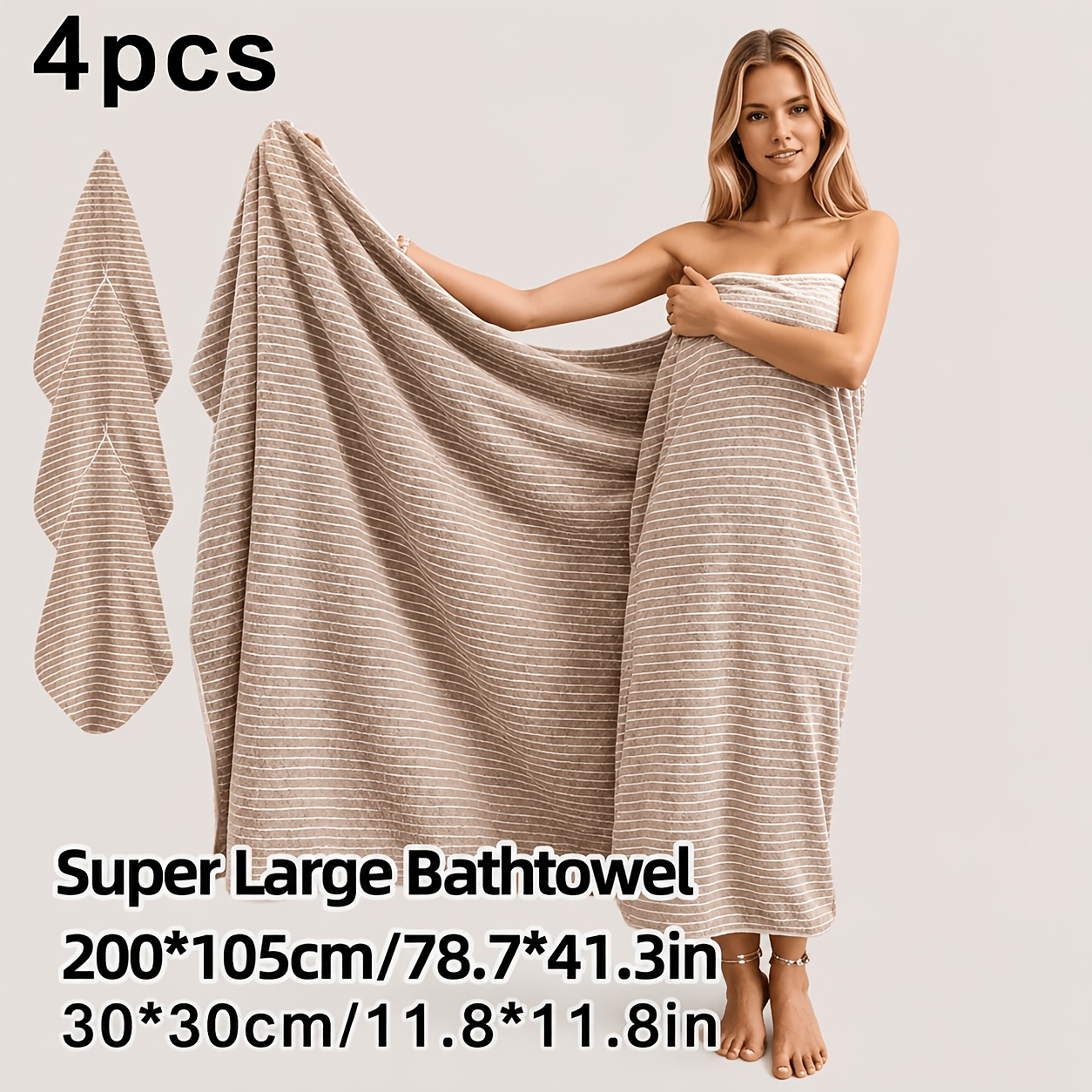 TEMU 4pcs Extra Large Bath Towel And Washcloth Set, Full Body Wrapping Starry Striped Large Bath Towel And Hand Towel 1pc Super Large Fleece Bath