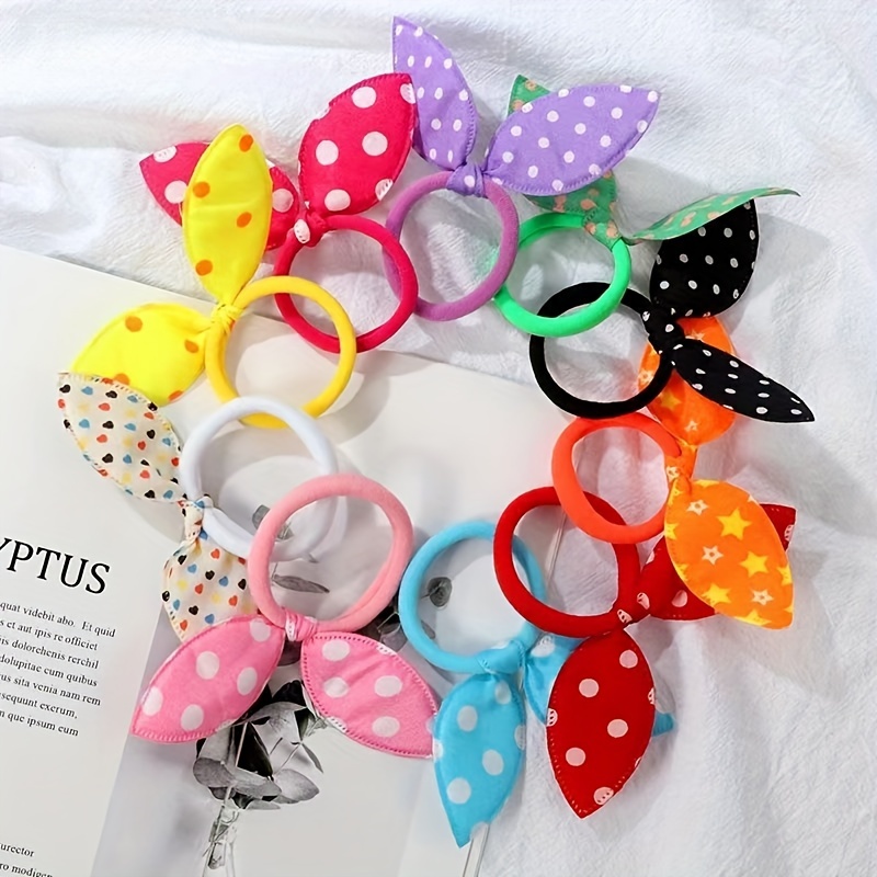 

20pcs Cute Polka Dot Printed Rabbit Ears Decorative Hair Loops Elastic Hair Ties Ponytail Holders For Women And Daily Uses