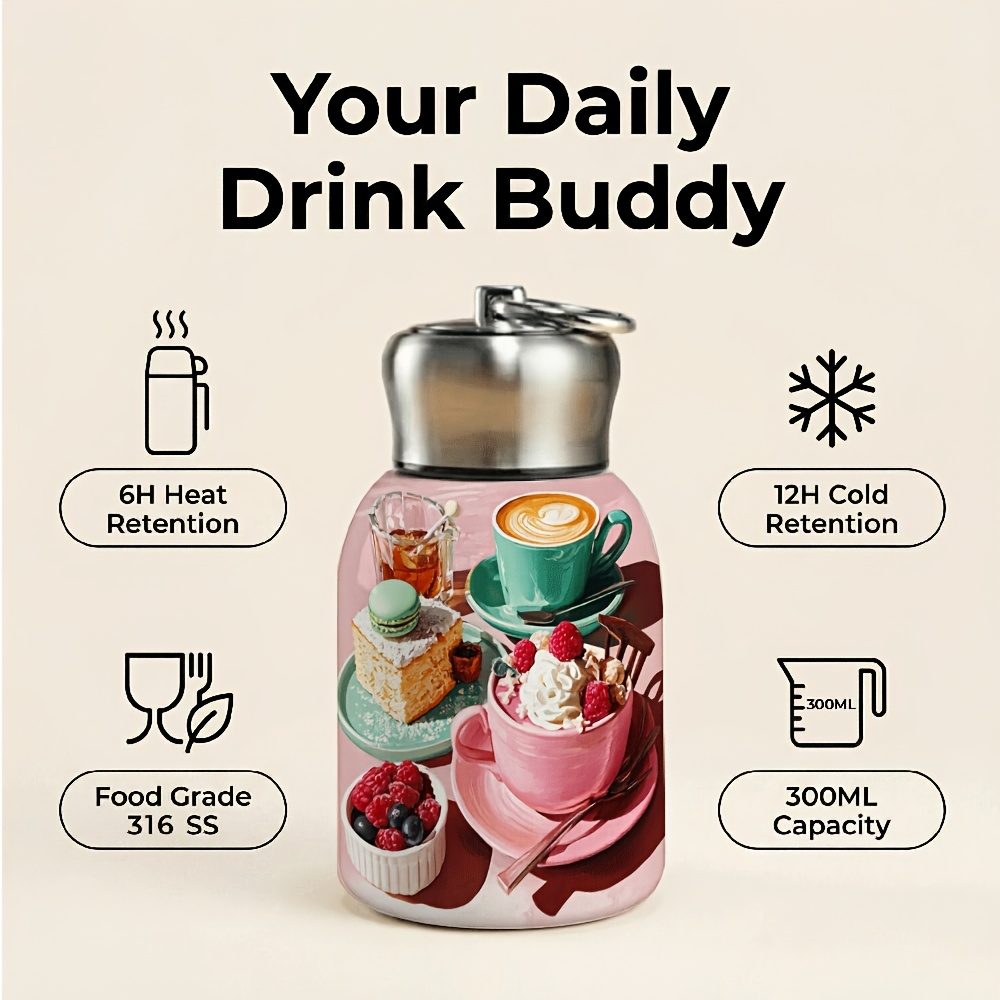 품목 사진 1개 디저트, 커피 10oz/300ml 대용량 - 스테인리스 스틸 진공 단열 텀블러, 보온/보냉 보관, 미끄럼 방지 받침 & 누출 방지 뚜껑, 커피, 차용 보온병, 가정, 여행, 헬스장용 - 선물용 /, - 사용