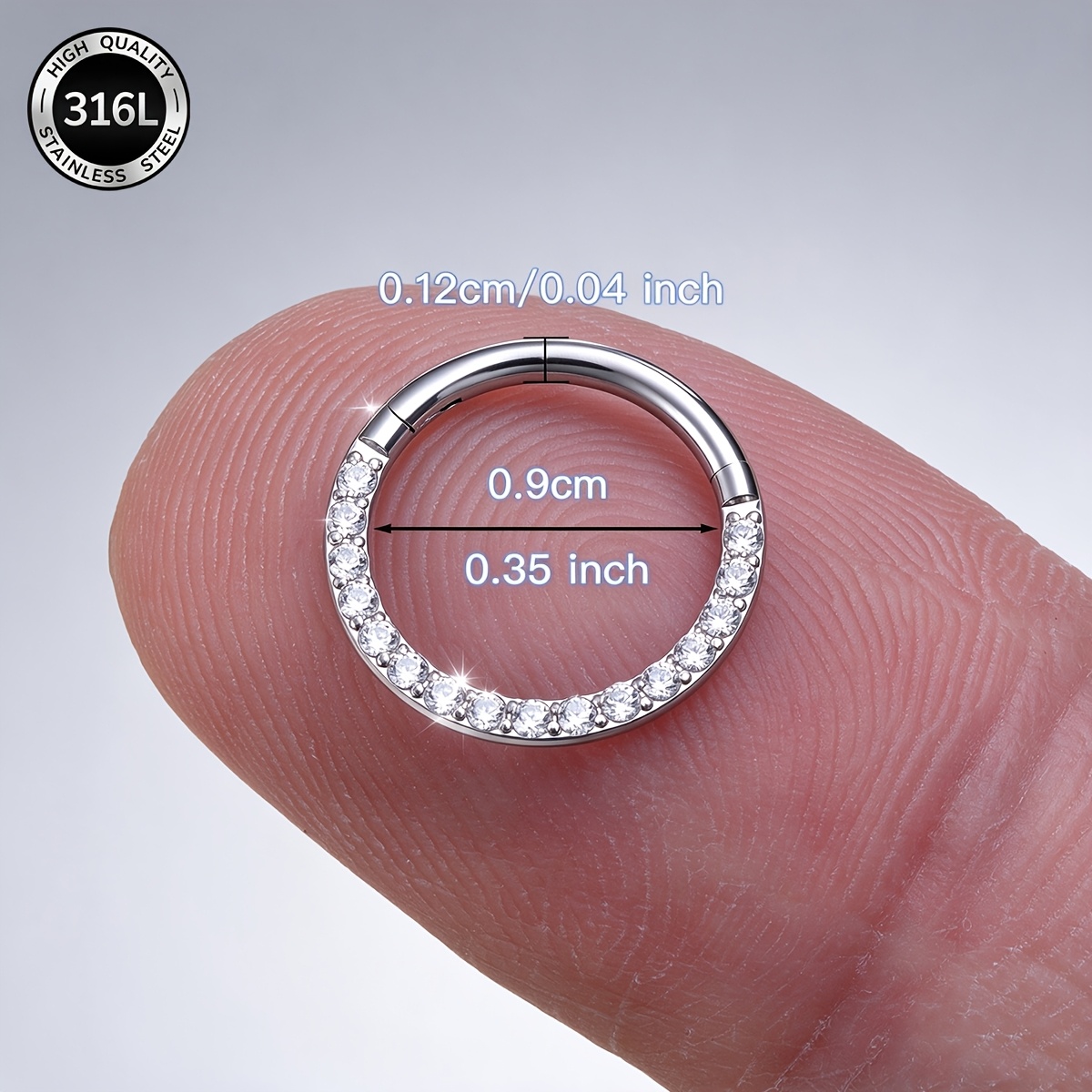 316L Stainless Steel Hinged Segment Septum Piercing Ring
