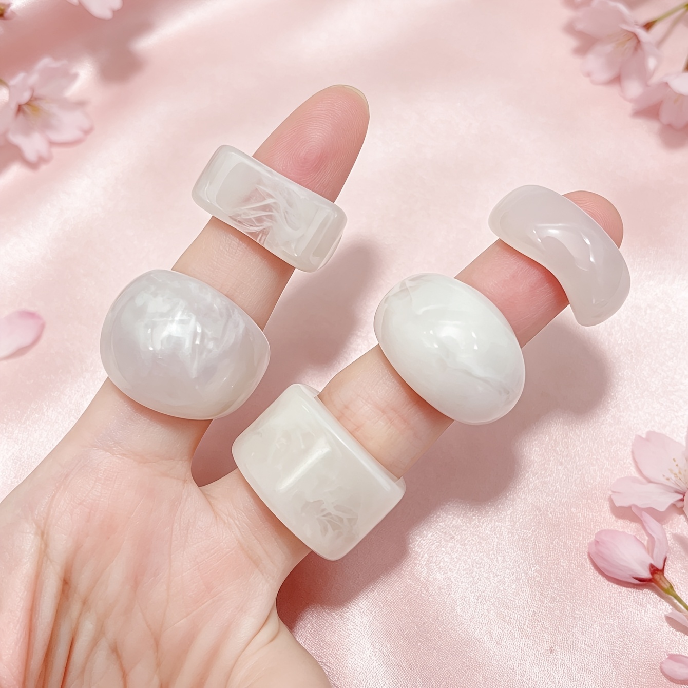 5pc Unisex Transparent White Resin Ring Set