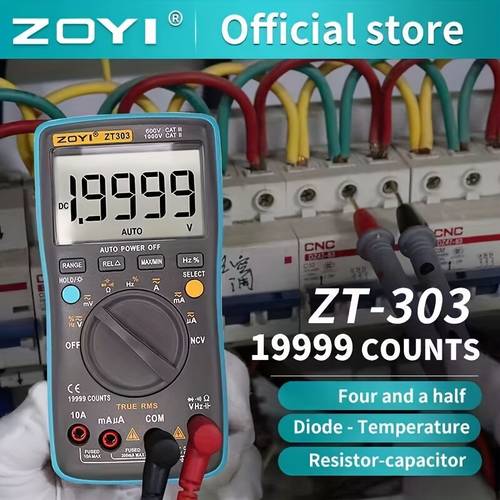 digital multimeter zt 303 true rms 19999 automatic range ammeter voltmeter intelligent capacitor temperature ncv ohm tester