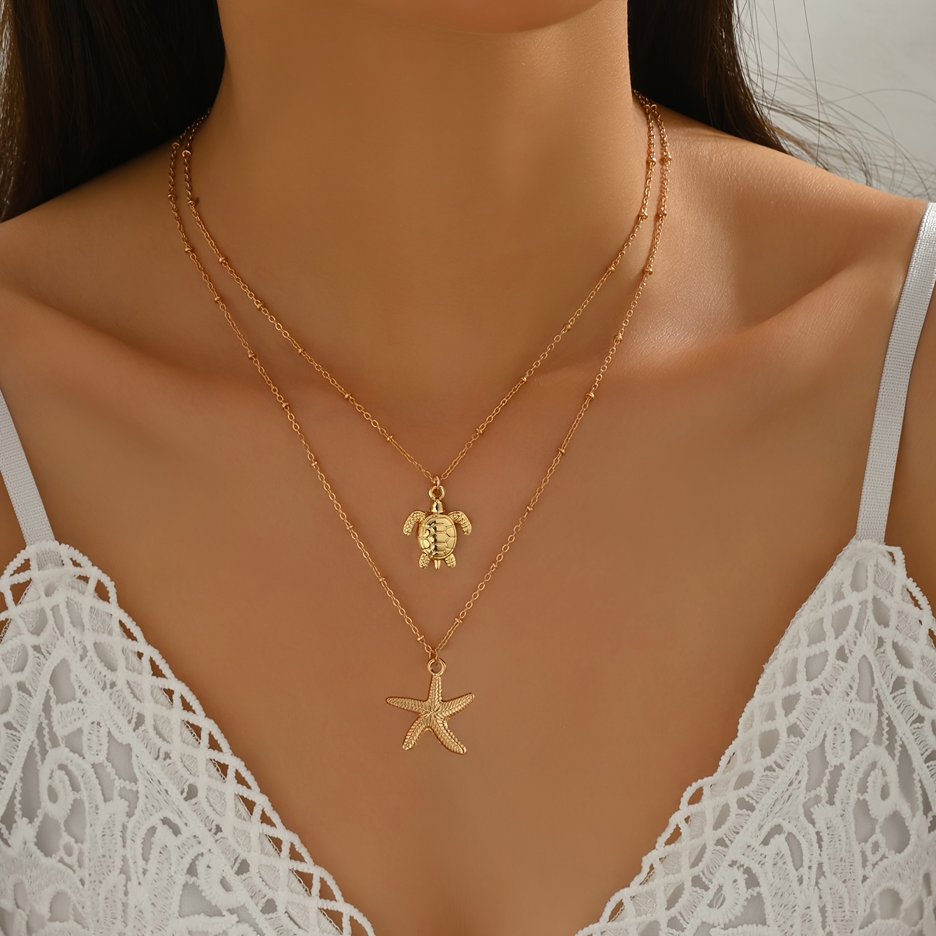 TEMU Collana a ciondolo a tema per le vacanze di ed estate da donna, con un elegante design boh矇mien caratterizzato da elementi metallici, marine e