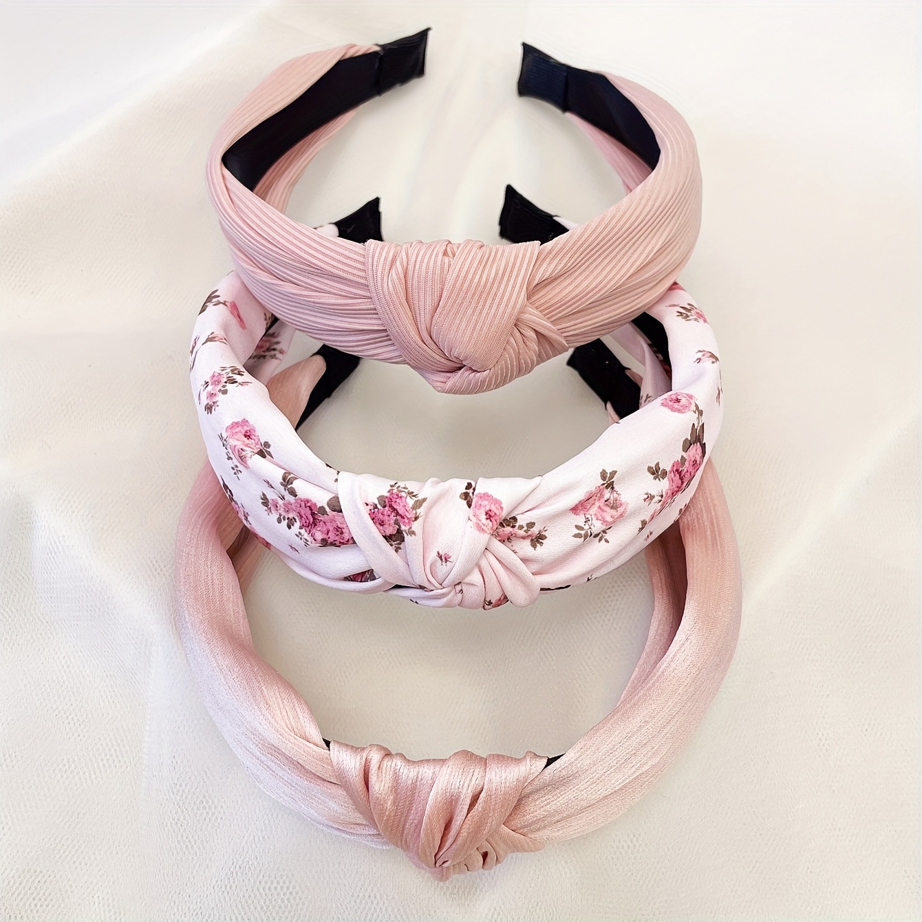 E-shop 3-teiliges Set Damen Minimalistisches Blumenmuster Einfarbig Stoff Breites Stirnband Outdoor Kleidung Waschbares Stirnband Haarverzierungen