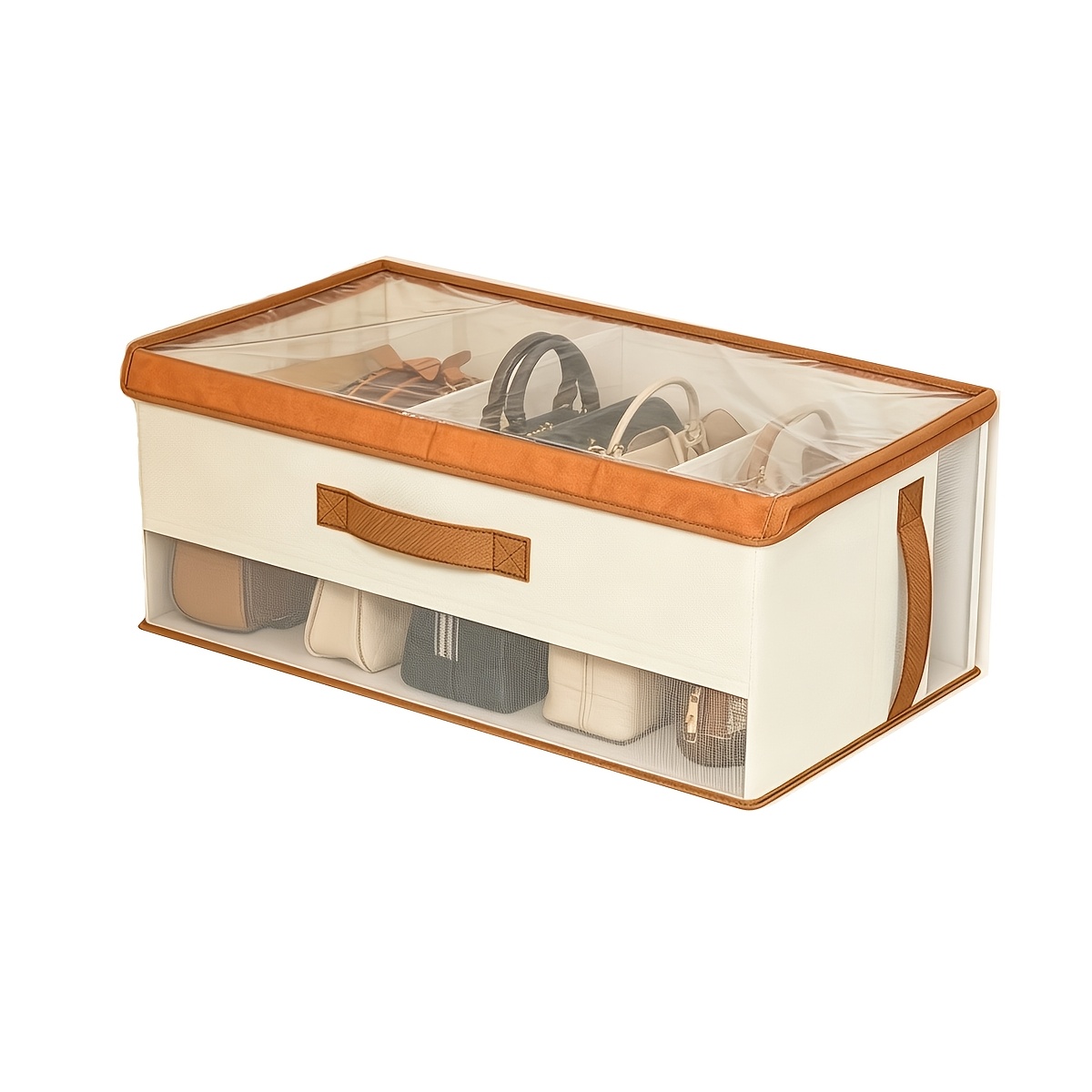 TEMU Handbag Organizer Box, Organizing Bag And Closet Storage, Foldable Storage Box With Dividers, Made Of Thick Non-woven Fabric With Transparent