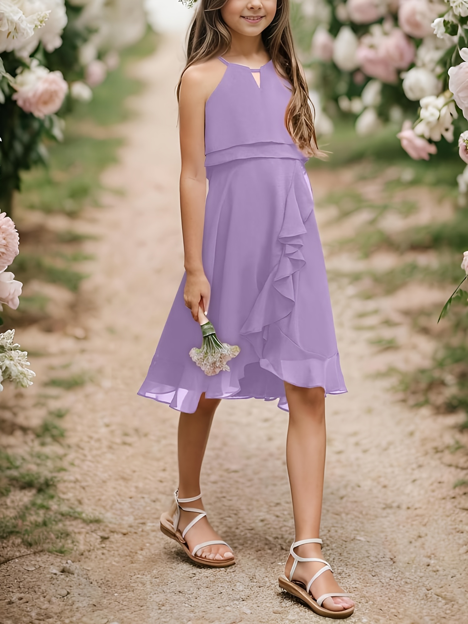 girls wedding party dress a line chiffon halter neck - Temu