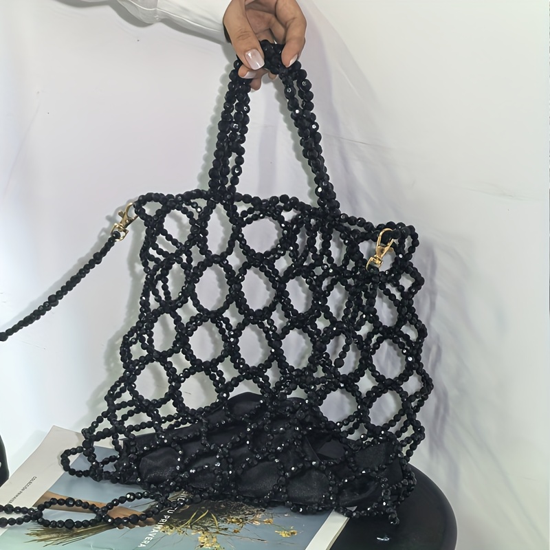 Original Custom Handmade Women'S Bag Set Black High-end Hollow Out Can Be Crossed with Inner Lining Whole Set Women'S Single Shoulder Bag Large Capacity Niche European and American Women'S Bag 2025 New, Black Handbag, Handbag Black, Black Purse, Handbag For Women