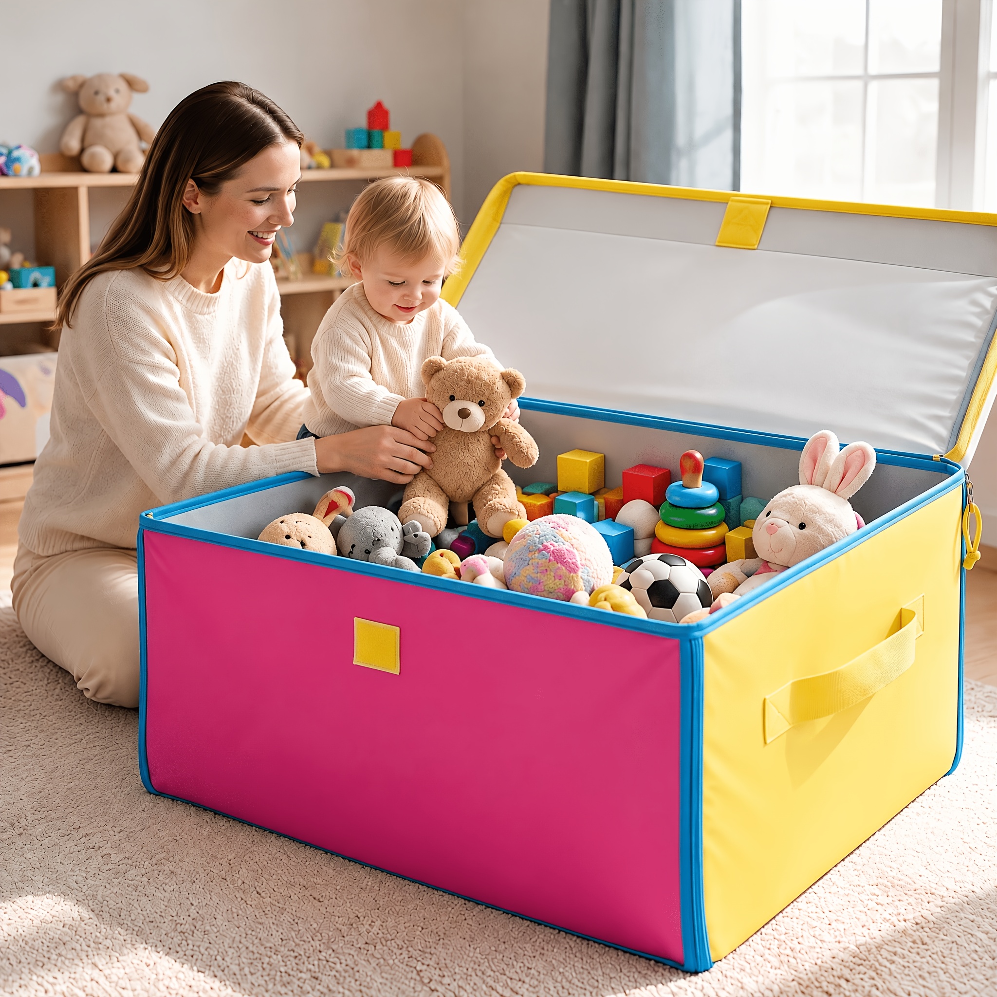 TEMU 1pc Extra Large Storage Box, 12.6 X 7.9in, Foldable Sturdy Storage Bin With Lid, Dinosaur Chest For Boys And Girls Ages 14+, Front Storage