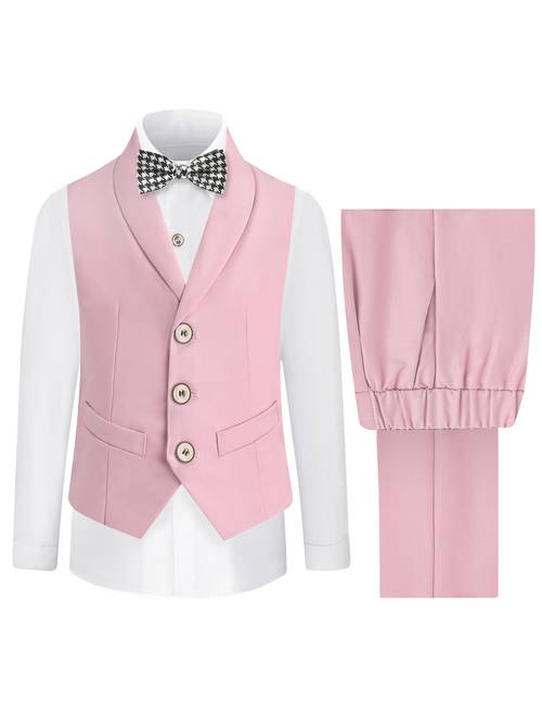 boys elegant suit with vest pants bow tie light blue solid color pockets button for weddings birthdays performances white shirt formal occasions wedding attire sophisticated style decorative buttons