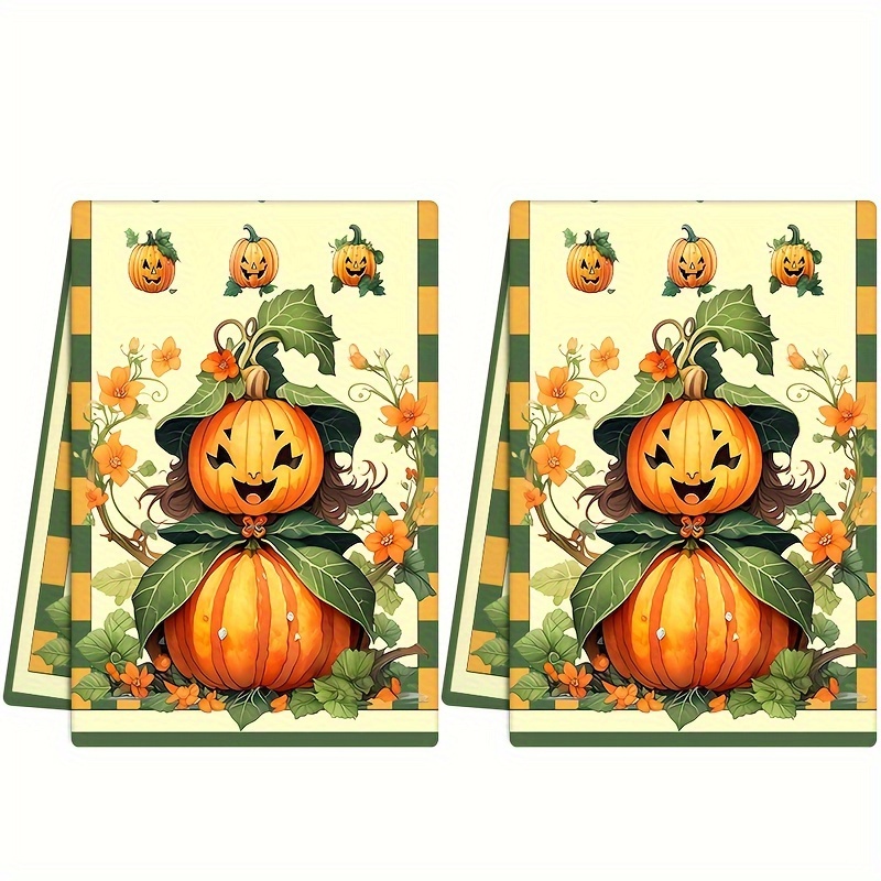 

2-pack Vintage Pumpkin Kitchen Towels - Autumn & Thanksgiving Themed, Machine Washable Polyester Dish Cloths For Halloween Celebrations Halloween Tablecloth Halloween Napkins