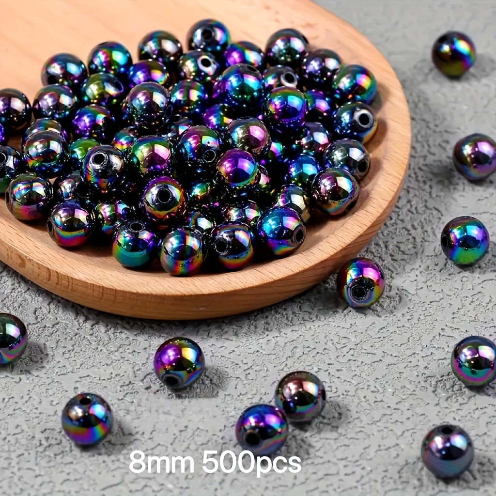E-shop 500/1000 Stück 6/8 mm schillernde schwarze Acryl AB Runde Perlen, geeignet für Schmuckherstellung, ideal zum Basteln von Armbändern und