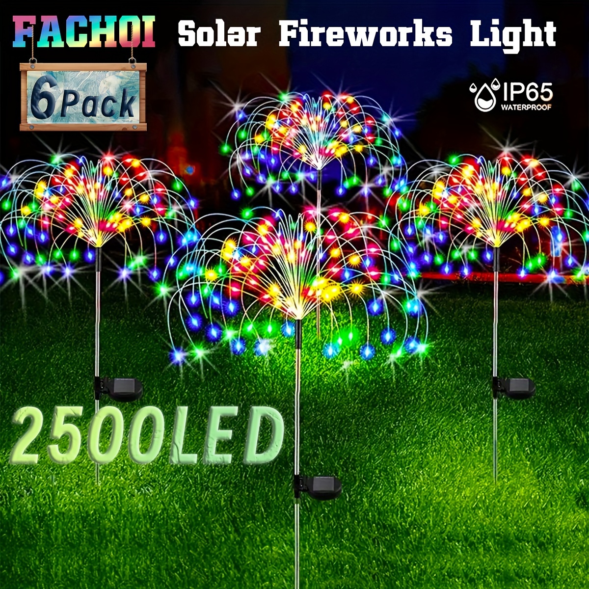 

6pack Solar Firework Lights 8lighting Mode Outdoor Ip65 Waterproof For Yard Courtyards Camping Caravanning Parks Festive Days Party 2pcs