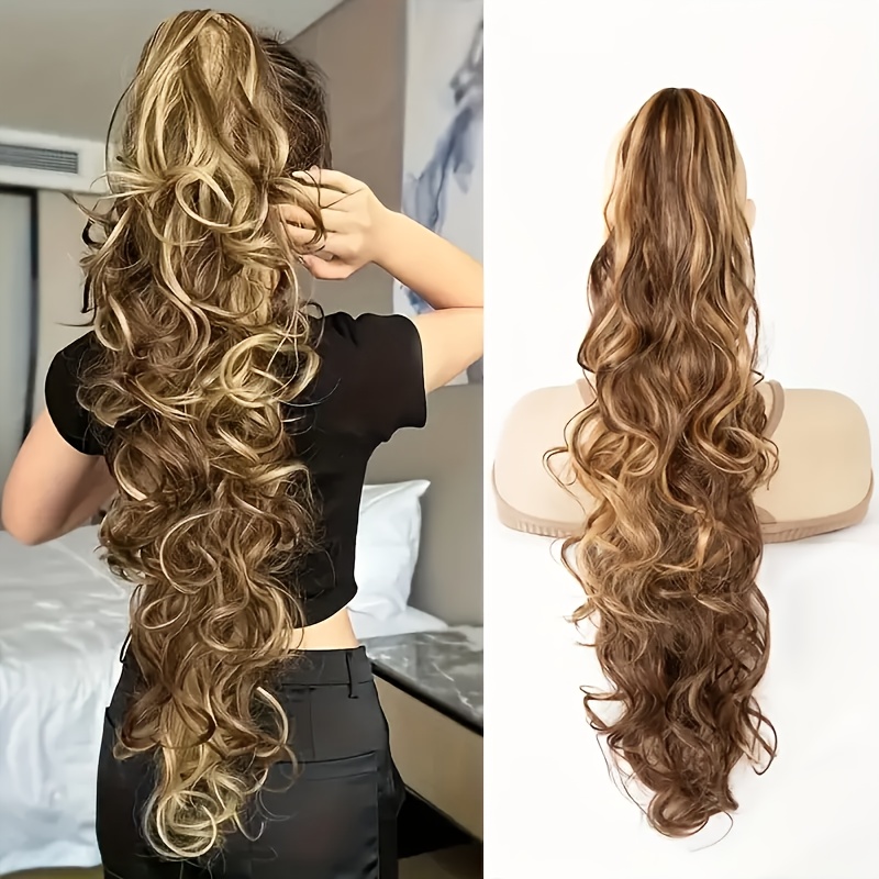TEMU Women' Claw Clip Curly Ponytail Extension - Synthetic Hairpiece Hair Types, , Durable Wig Accessory