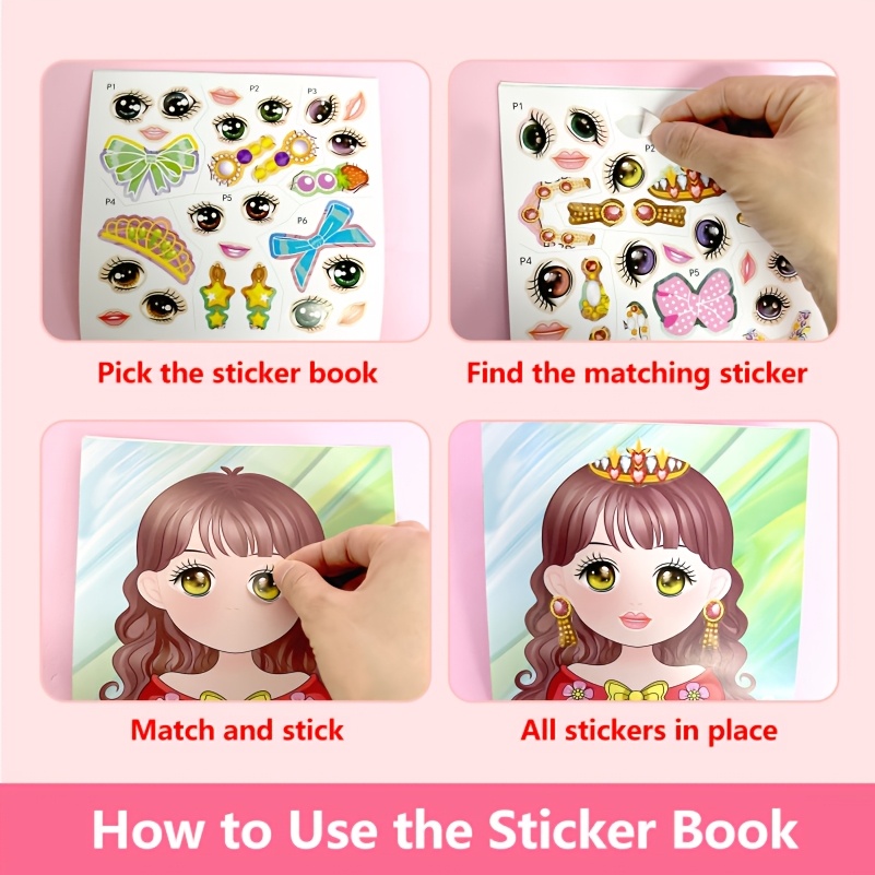 Educational DIY Princess Sticker Activity Book - Magic Dress Up Stickers Set for Toddler Girls Age 3+, Creative Craft Activity Gift, Birthday Party Favors Chinese Version