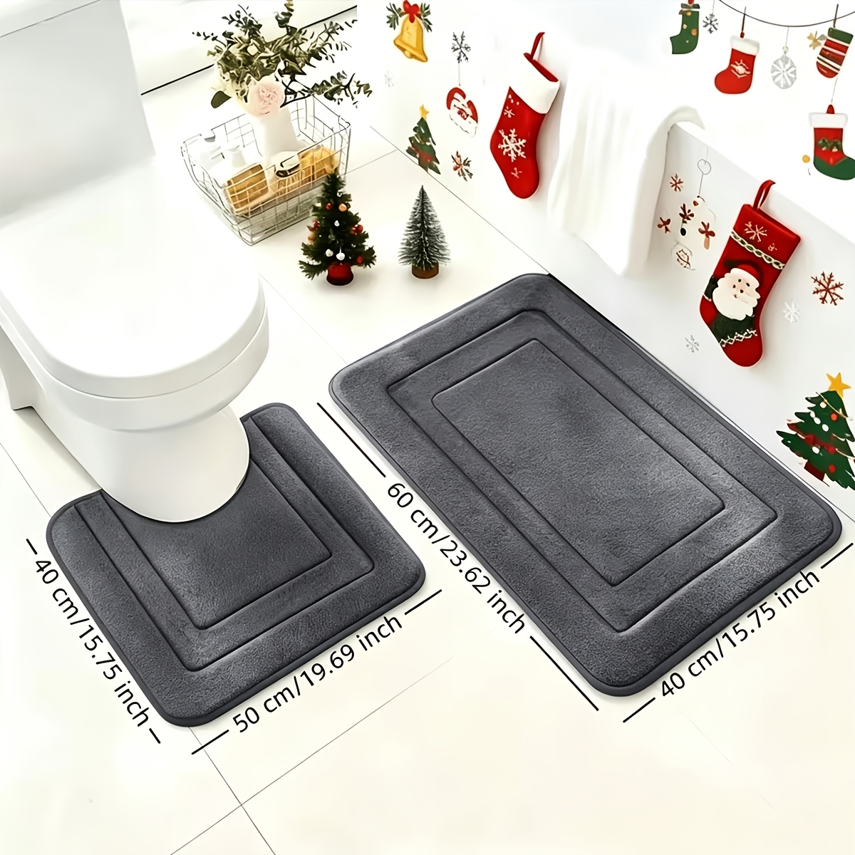 TEMU 2pcs Memory Foam Bathroom Rug Set, Ultra Soft Non-slip Absorbent Bath Mats, Flannel Toilet Floor Mats For Shower Bathroom Decor, Toilet Floor