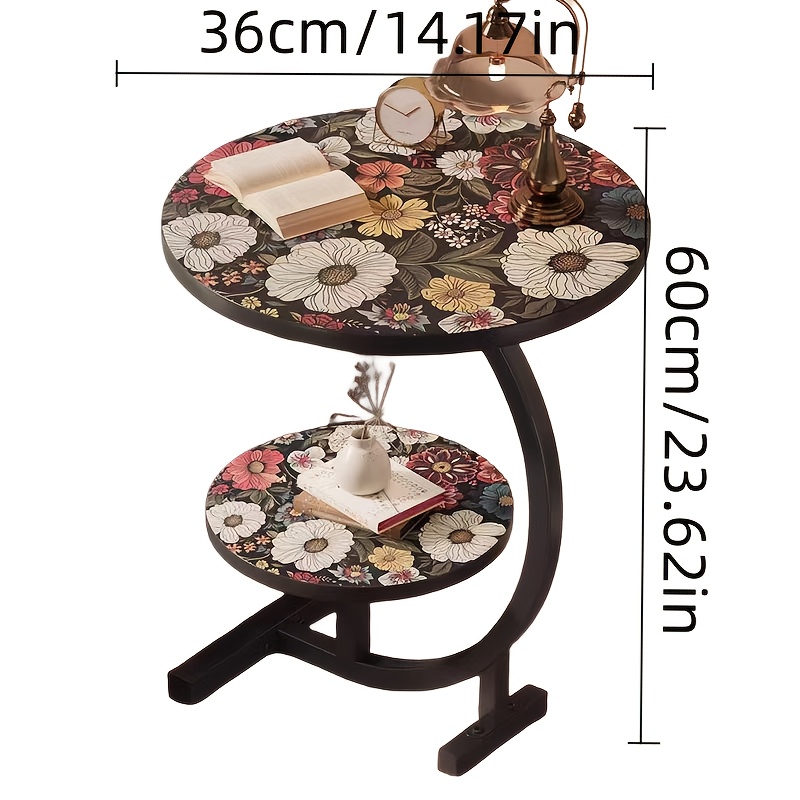 TEMU Metal Side Table With Floral Pattern For Garden - Two-tier Round End Table With , Outdoor Coffee Table, Outdoor Garden Furniture For Cour,