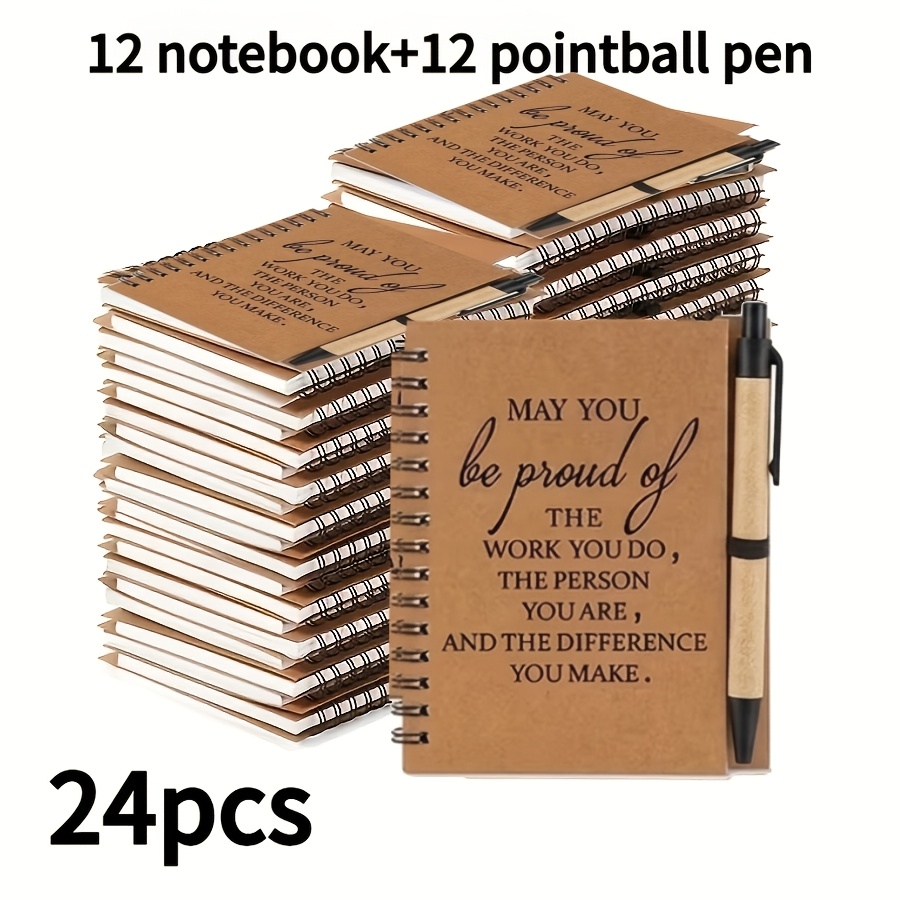 TEMU 24pcs Office Gift Set, Including 12 Paper Notebooks And 12 Bamboo Pens, An Inspirational Gift For Nurses And Teachers, An Employee Appreciation