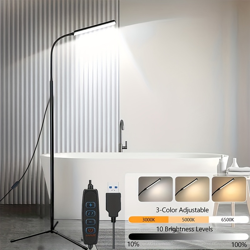 E-shop LED Weichlicht-Gänsehals-Stehlampe mit verstellbarem Schlauch, 3-Farben einstellbar, USB-betrieben, dimmbare Leselampe, Metallfuß, augenschonend