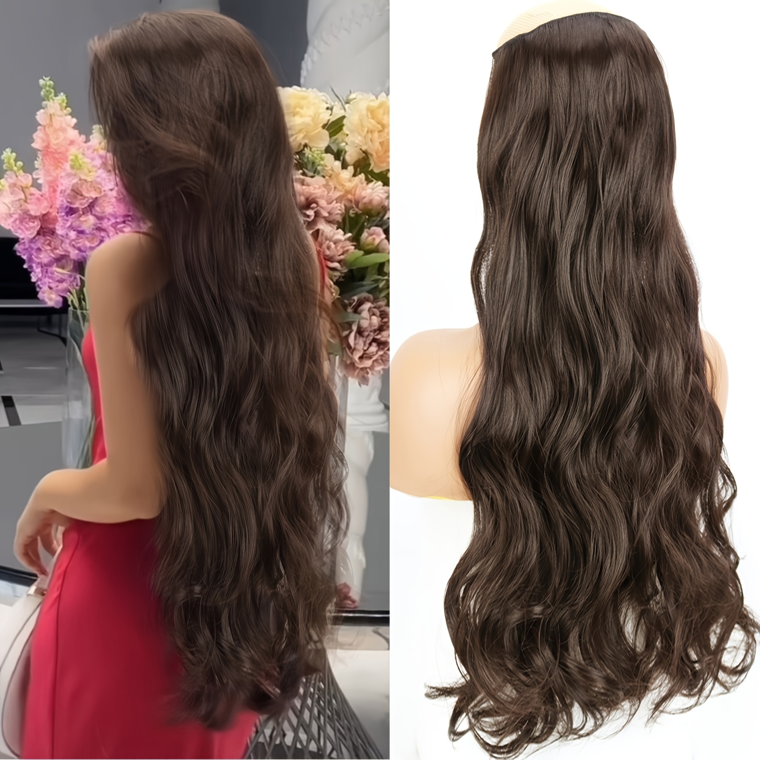 TEMU Extensiones de cabello largas y para mujer, perruca de fibra sintética de 32 pulgadas, extensiones de cabello largo y ondulado, diaria para