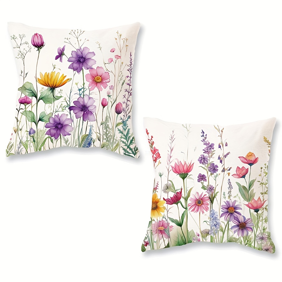 

2-pack Spring Floral Lumbar Pillow Covers, Flowers Design, Contemporary Style, Polyester, Zippered, Machine Washable, Decorative Cushion Cases For Sofa, Couch, Bed - Multiple Sizes