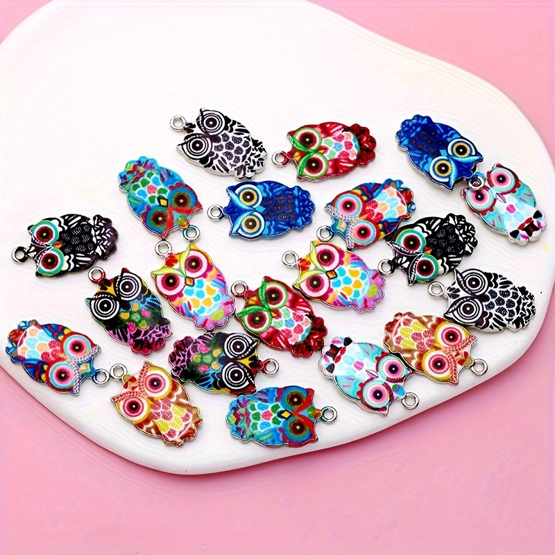 20pcs 6pcs Mix Ancient Silvery Plated Enamel Owl Charm For Jewelry Making Bracelet Accessories Diy Handmade Craft