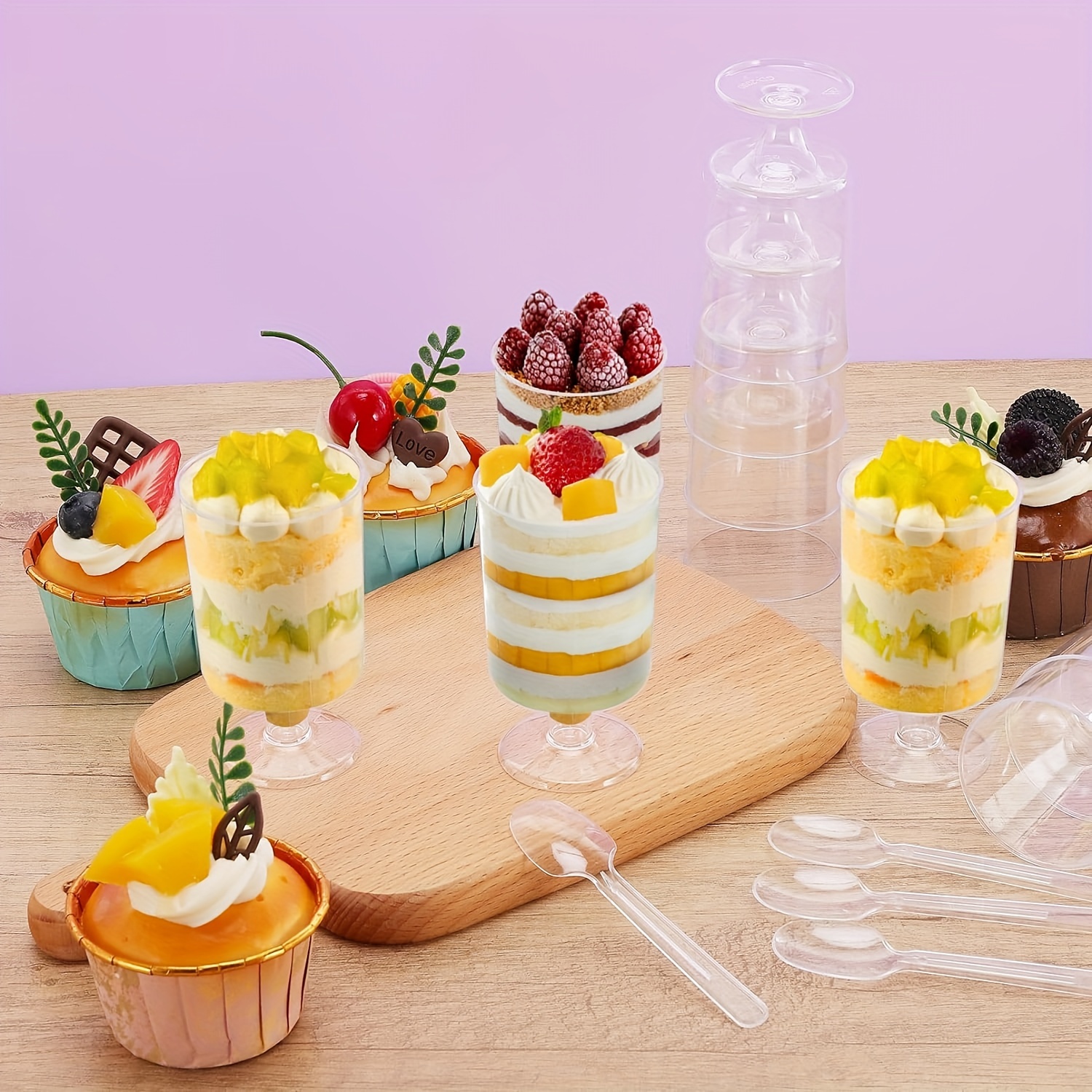 Conjunto de 20 vasos de copas de plástico para postres, copas de mousse,  pequeñas copas de plástico transparente, perfectas para postres, ape