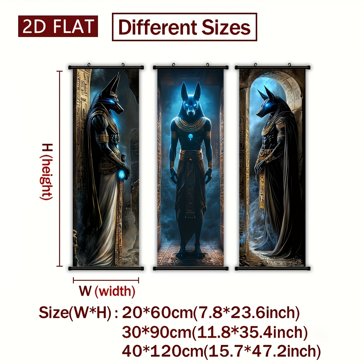 Image of 2d/flat 3-piece Set Glowing Eyes Plastic Scroll Wall Art, Vintage Canvas Retro Poster For Home Decor, Egyptian Smoke Atmosphere Theme Picture Prints, Perfect Halloween And Christmas Gift