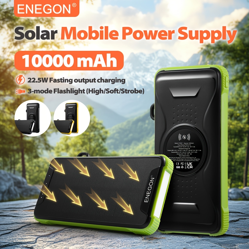 TEMU Enegon 10000mah 22.5w Solar Power Bank, Carry-on , Outdoor Lighting, Super Large Capacity, Fast Charging For Smartphones/tablets, Birthday