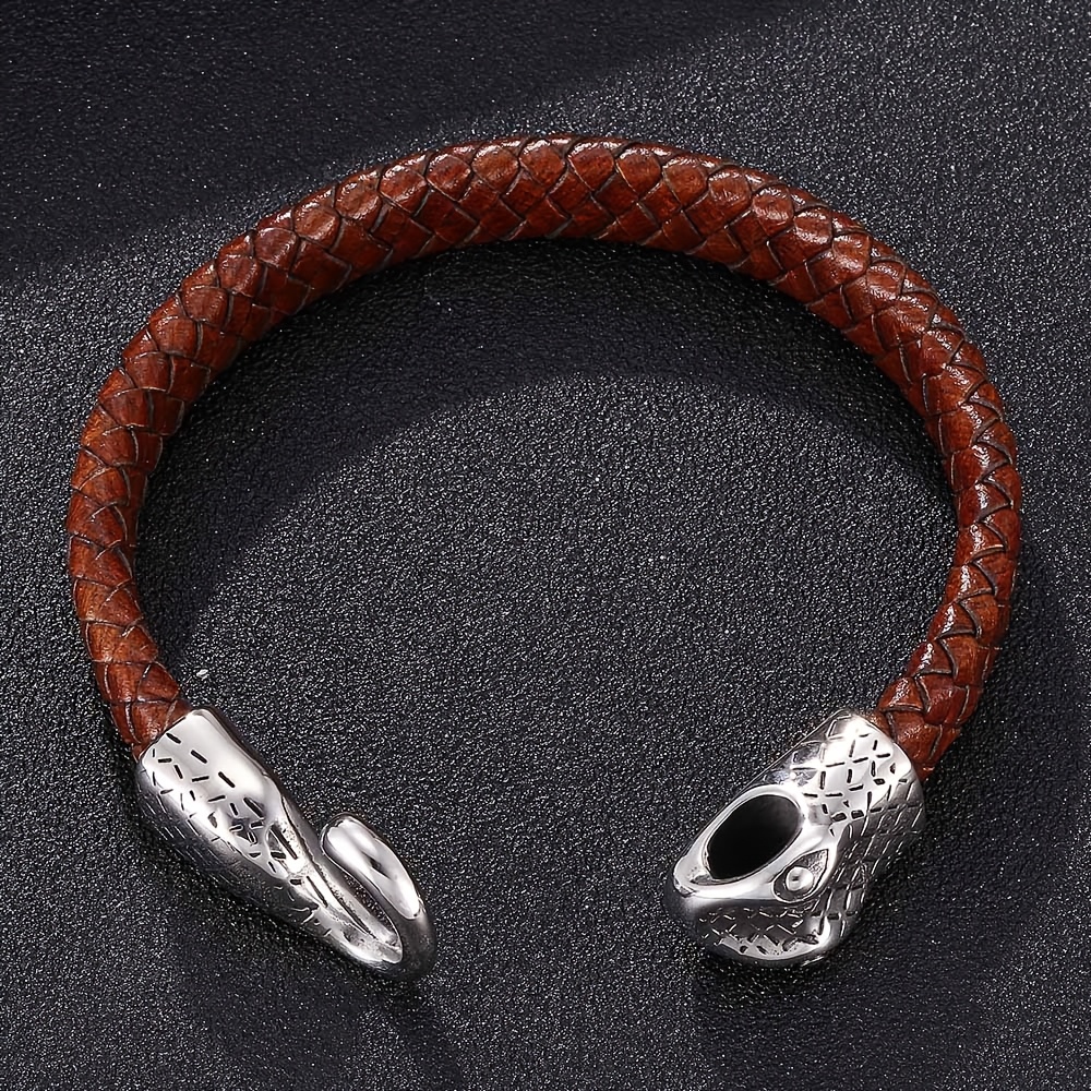 Retro Snake Leather Bracelet Punk Style Snake Head Bracelet