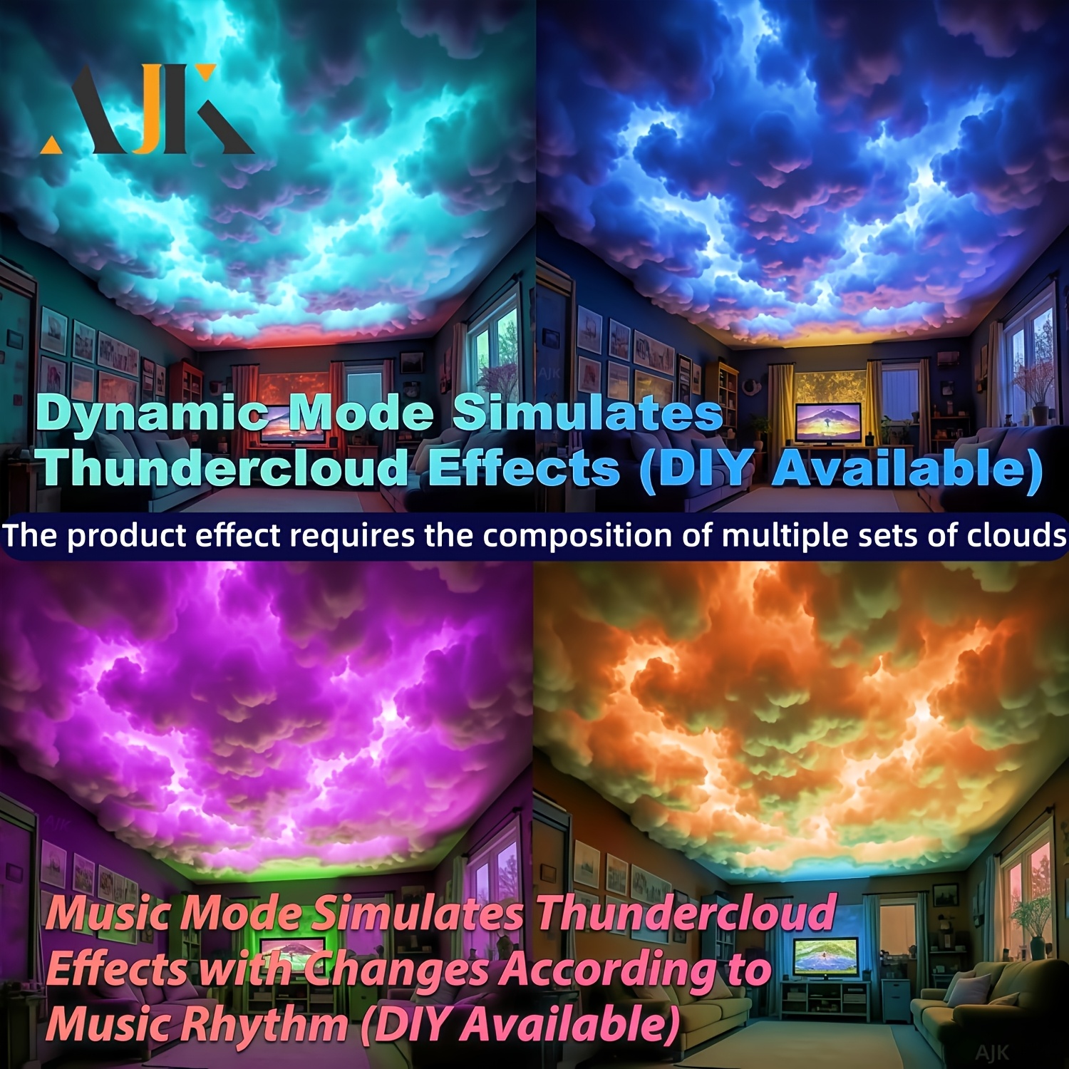 3D Lightning Cloud LED Light with Music Synchronization