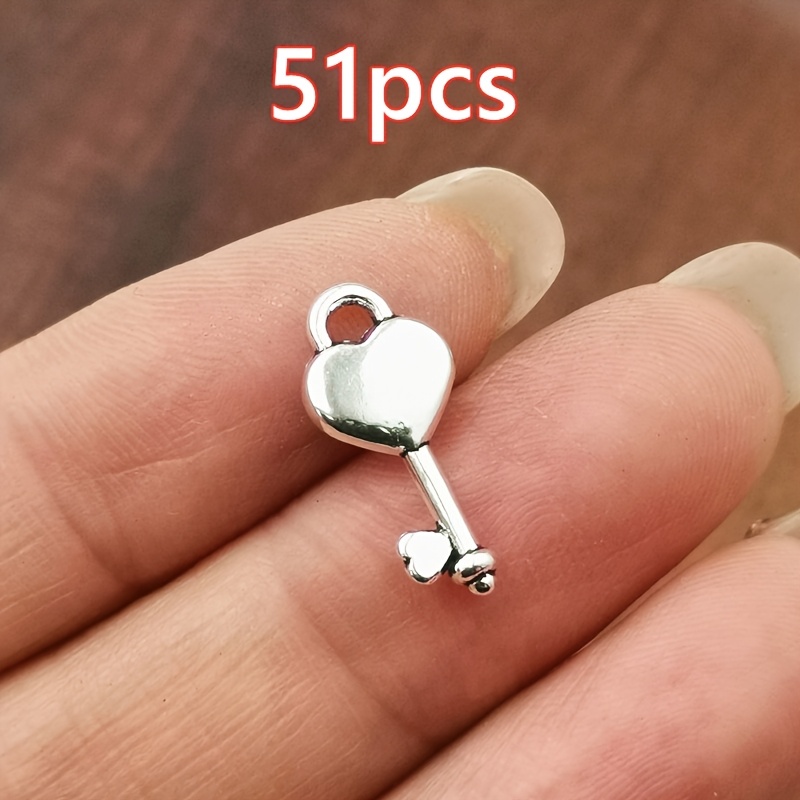 TEMU 51pcs Heart Key Charm Pendants, Women's Fashion Pendants, Diy Handmade Necklace, Earrings, Bracelet Accessories, Bohemian Style Jewelry Making