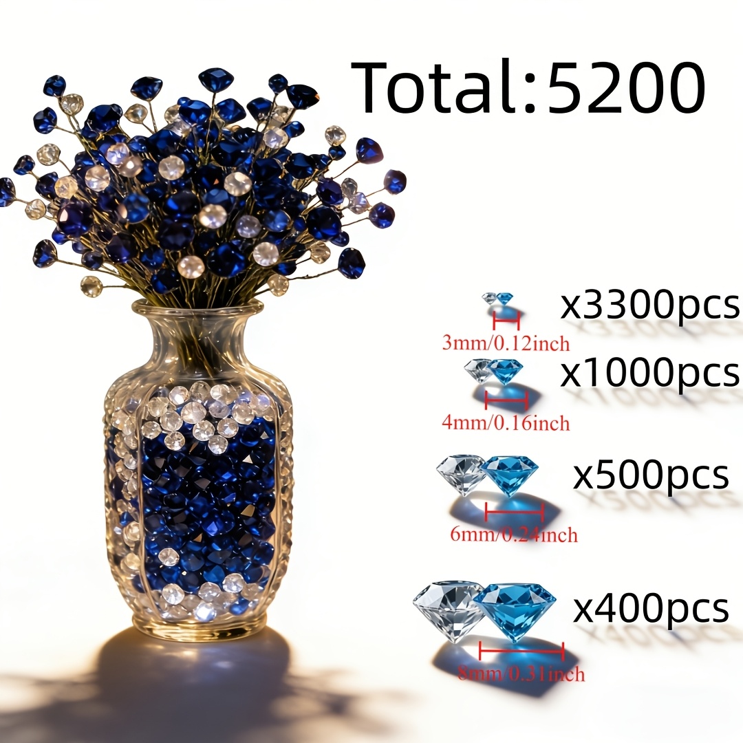 TEMU 5200pcs Acrylic Fake Diamonds, Table Scatters, Livingroom Decor, Weddingdecorations, Weddings, Bridal Shower Favors, Banquet Arrangement, Vase