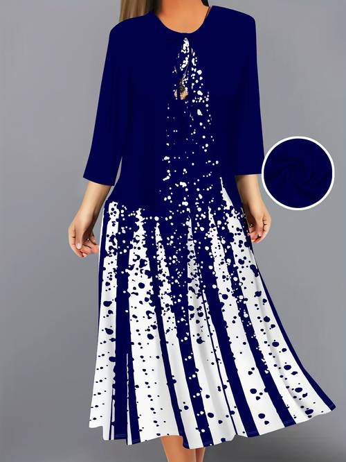 item picture elegant dress set pattern print fashion vacation outer collar jacket vest long dress set spring autumn regular casual set